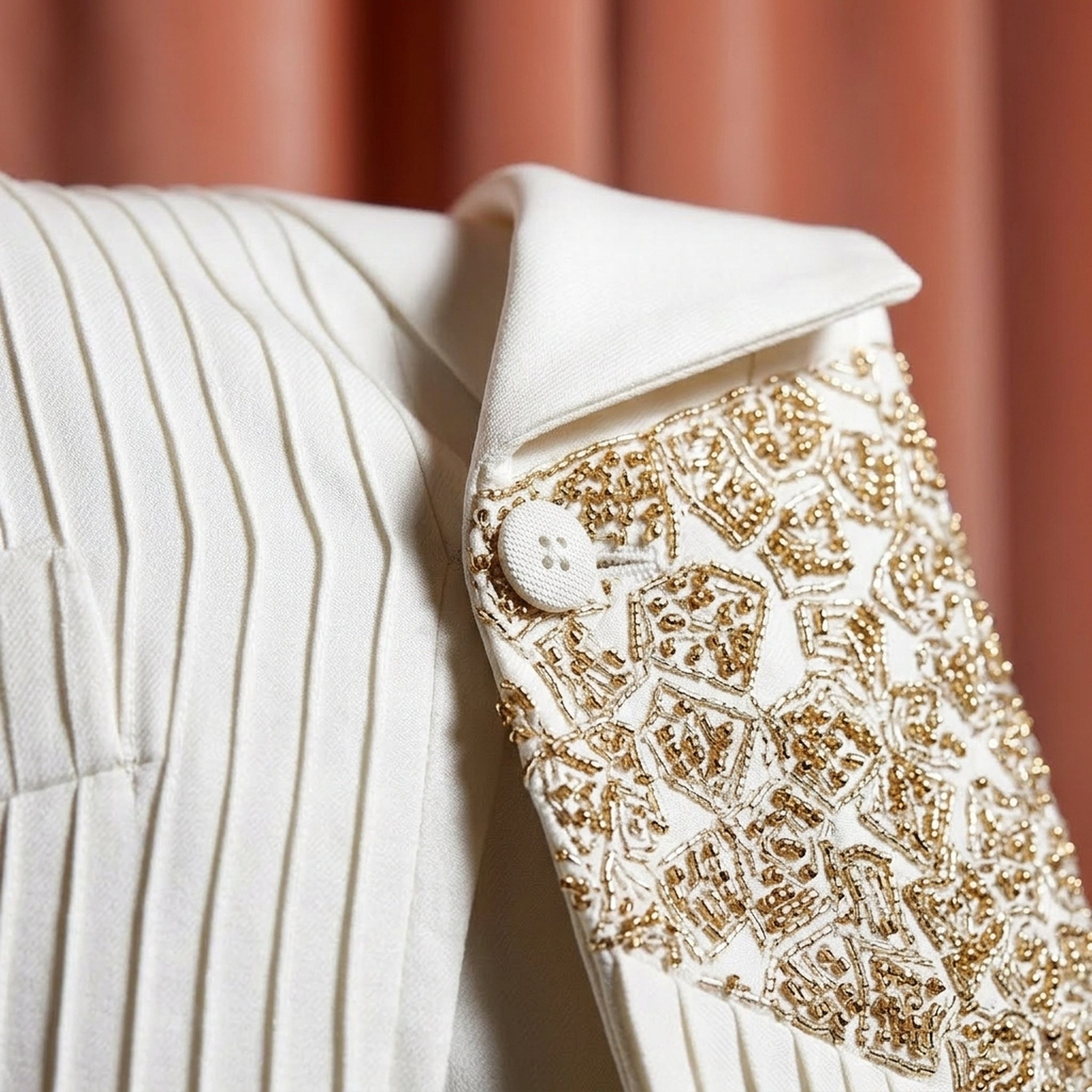 KingUp Man Men's Embellished Off-White Pleated Blazer 3