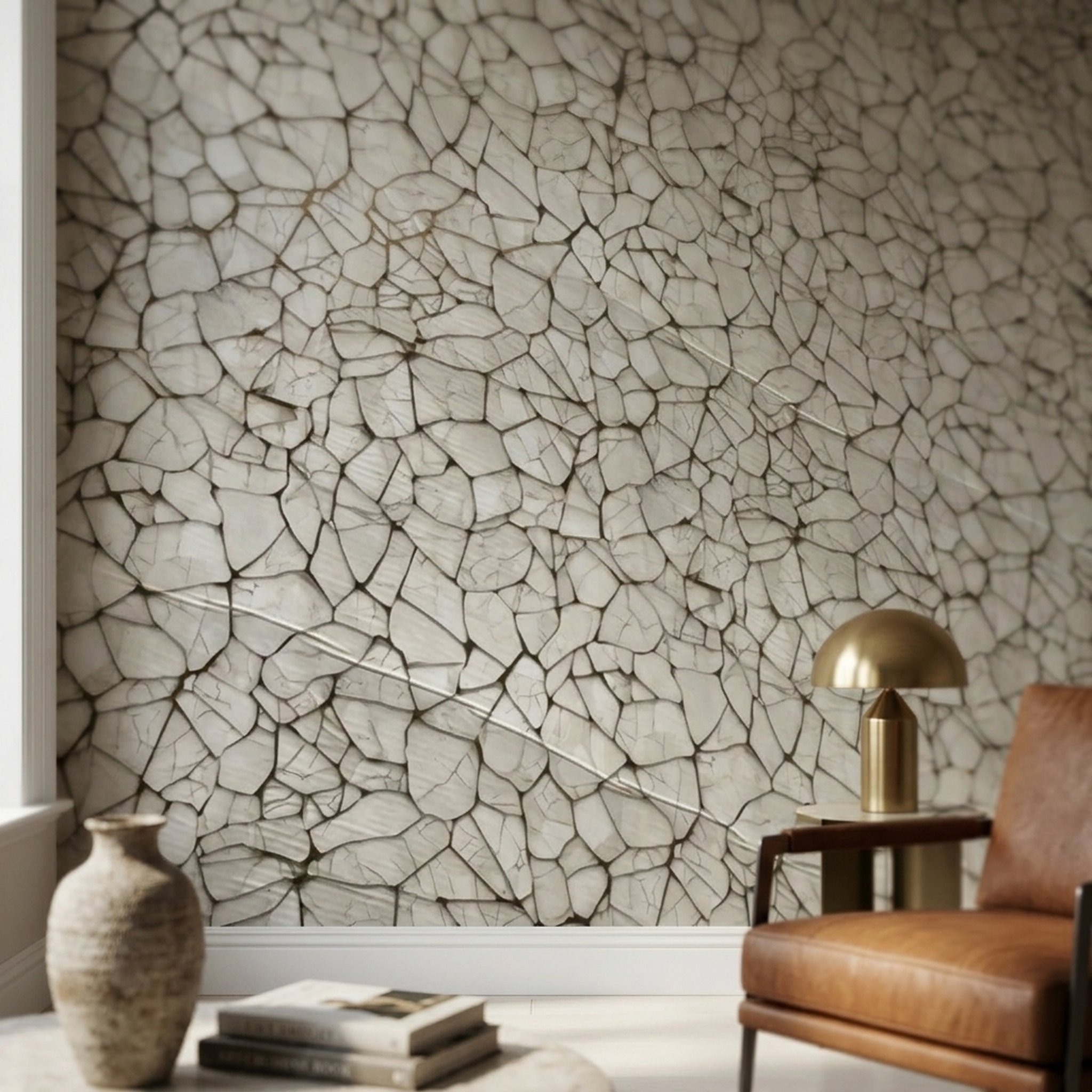 GURU JI DECOR AND ELECTRICAL White Cracked Stone Pattern Wall Mural 4
