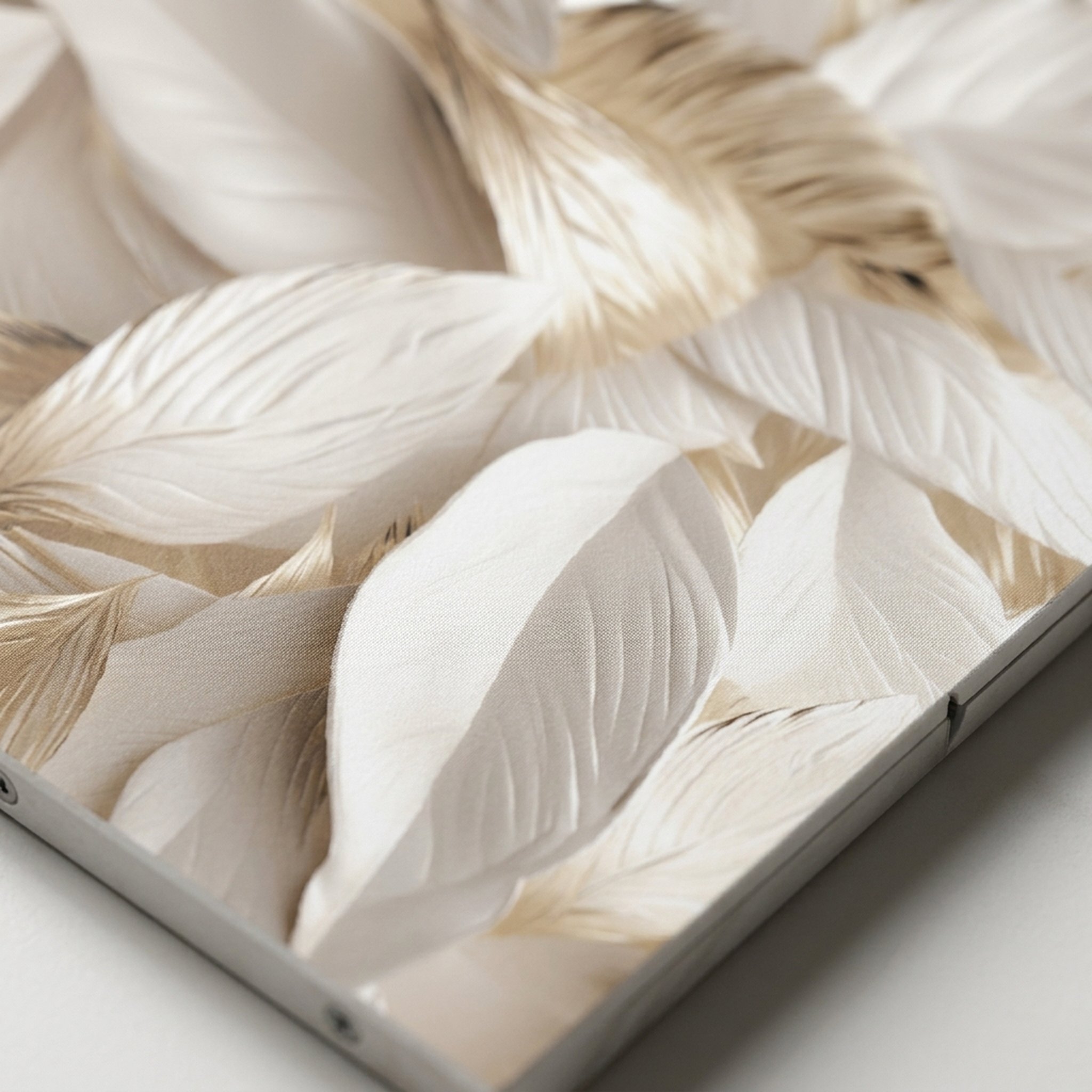 GURU JI DECOR AND ELECTRICAL Large White Gold Feather Art Panel 3