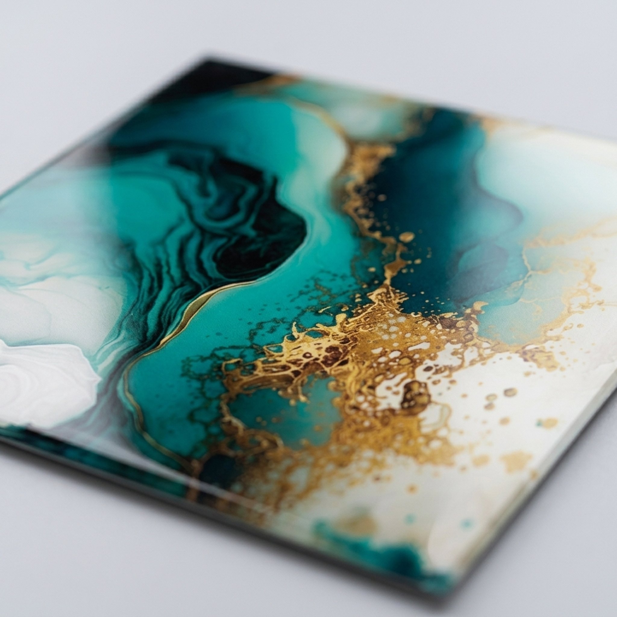 GURU JI DECOR AND ELECTRICAL Abstract Teal Gold Fluid Wall Art 3