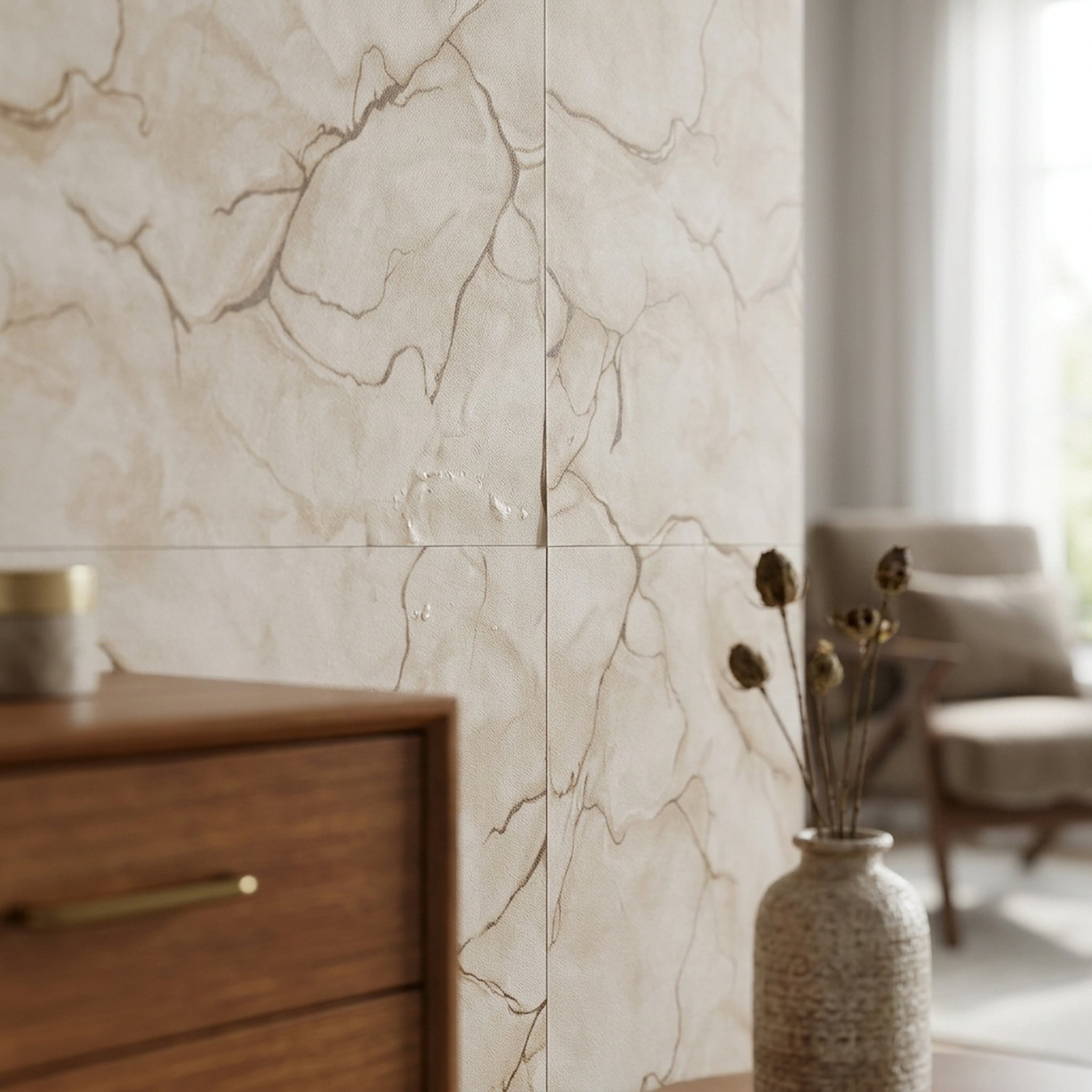 GURU JI DECOR AND ELECTRICAL Beige Cracked Earth Textured Wallpaper 3