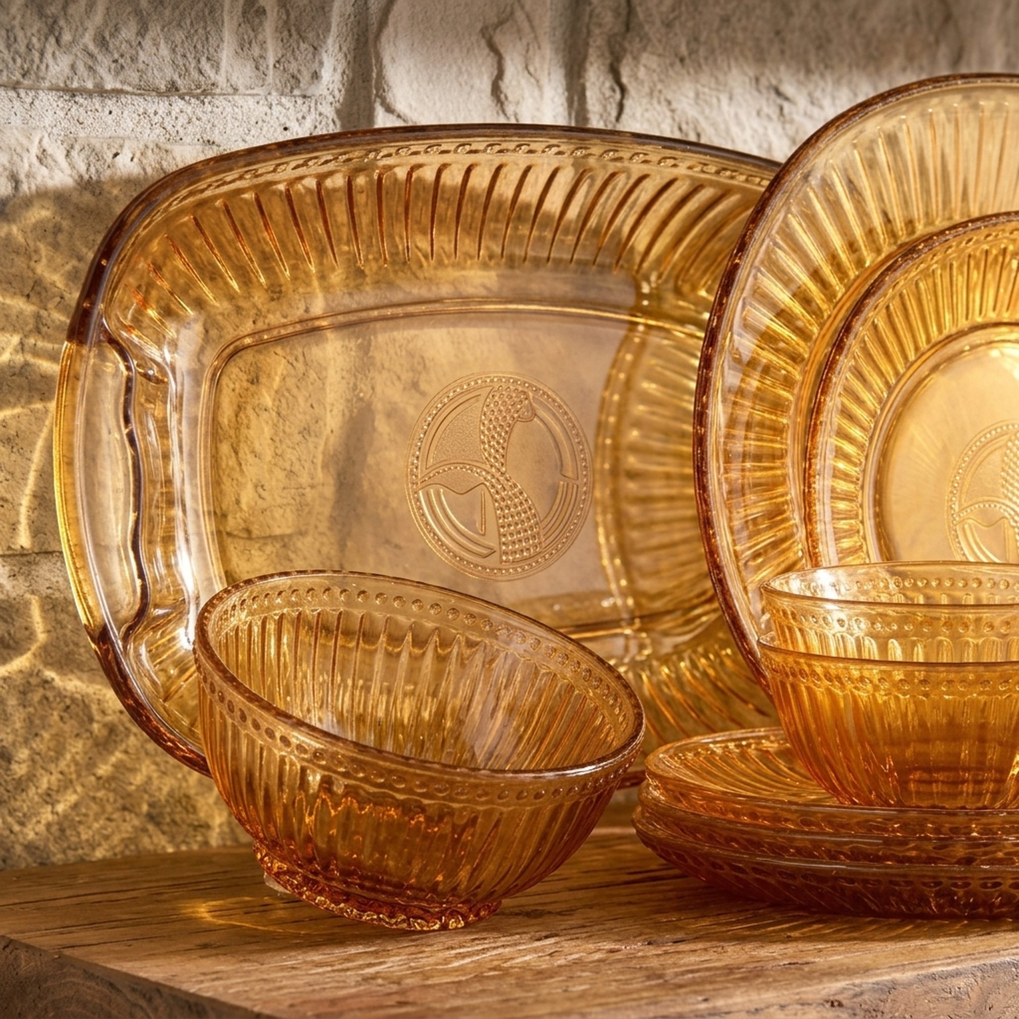 Textured Amber Glass Dinner Set ( 7 pcs ) 3
