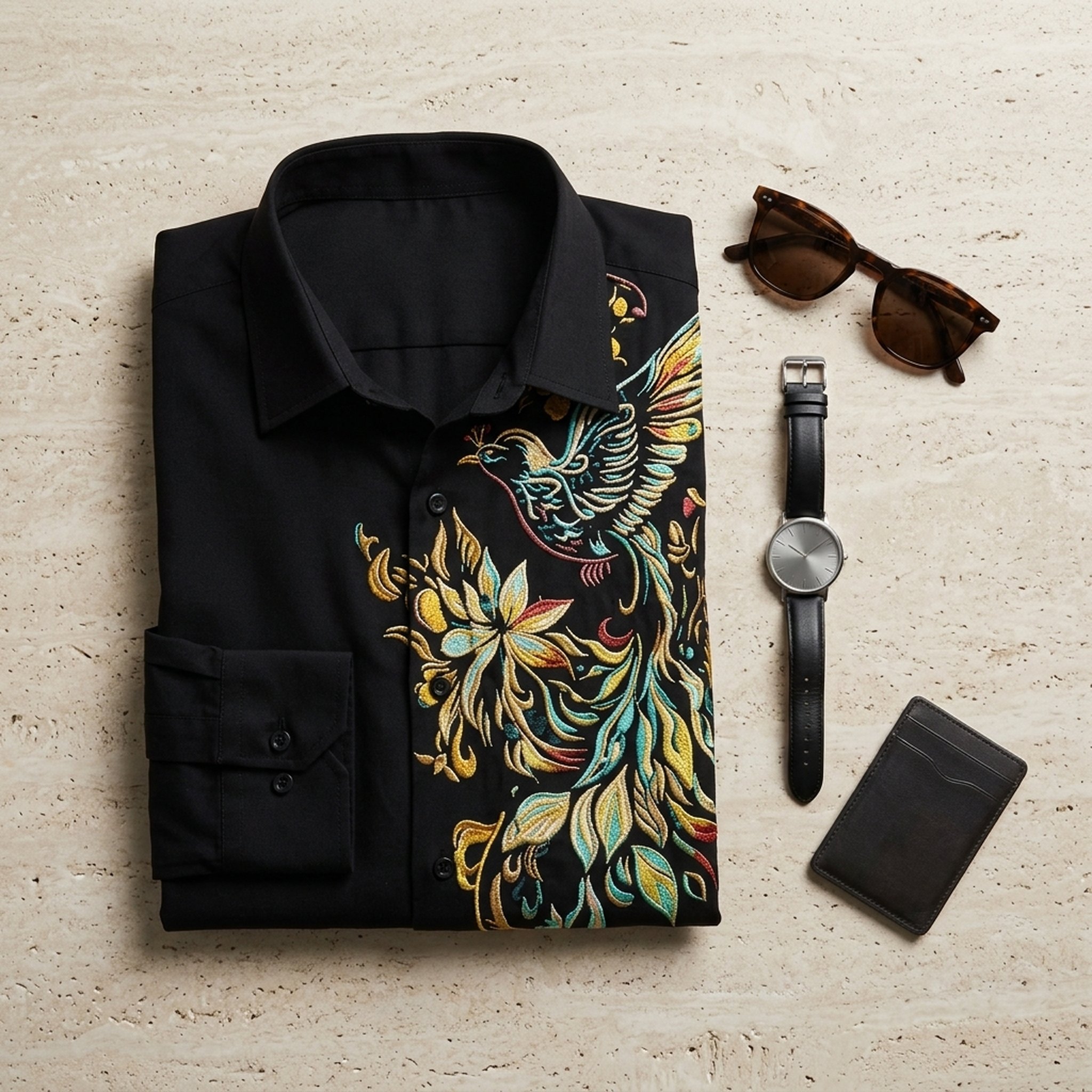 KingUp Man Men's Black Embroidered Party Shirt 4