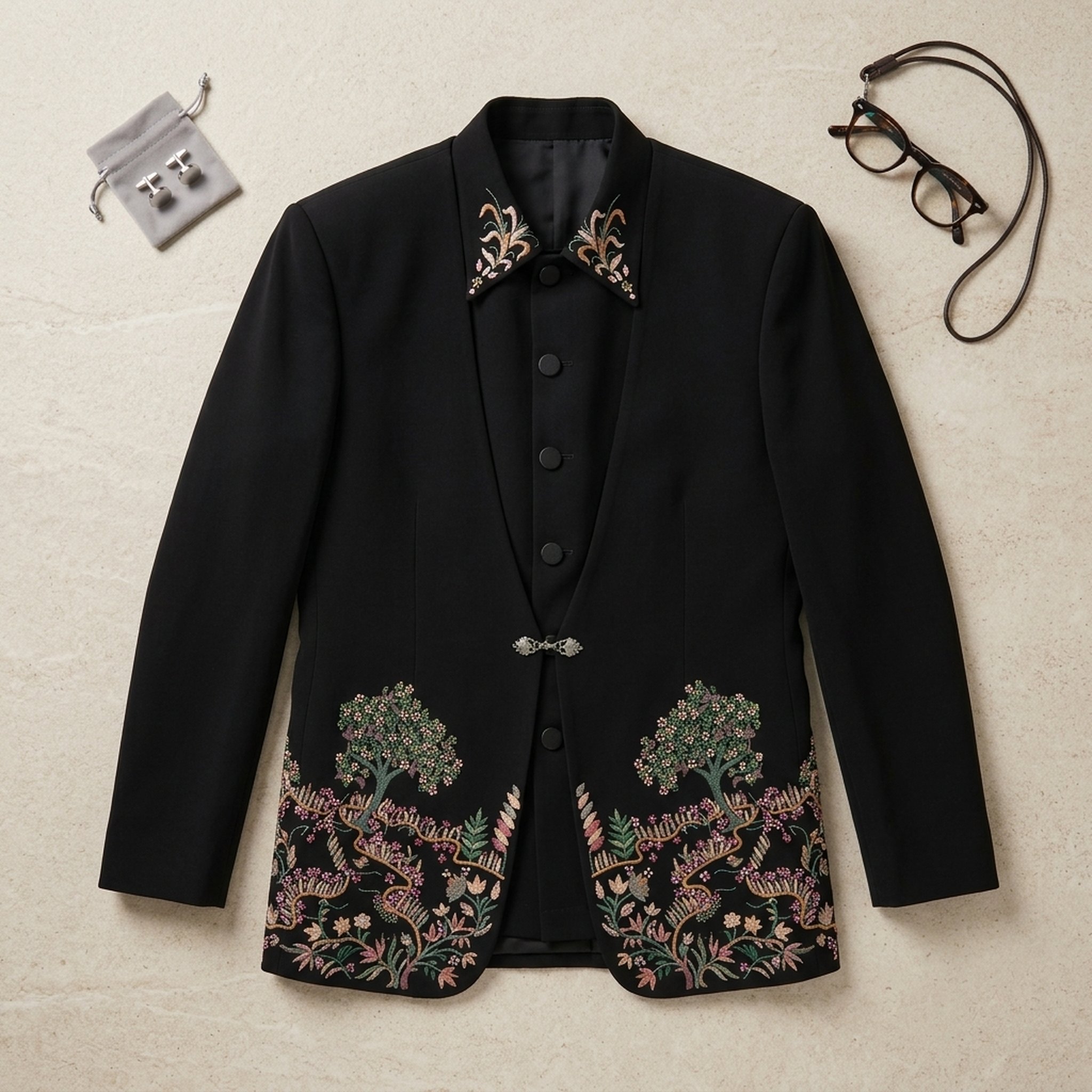 KingUp Man Men's Black Embroidered Ethnic Jacket 4