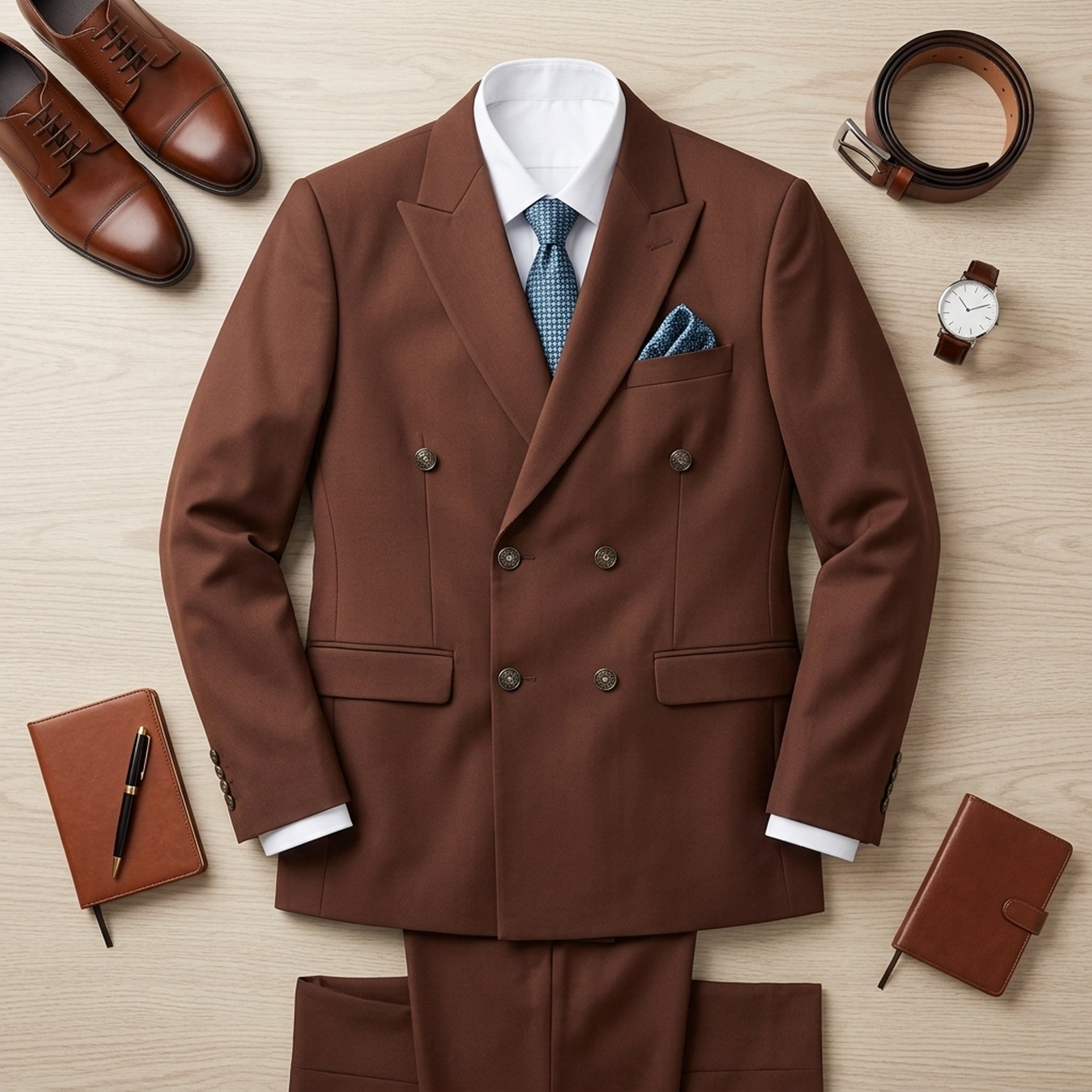 KingUp Man Men's Brown Double-Breasted Blazer 4