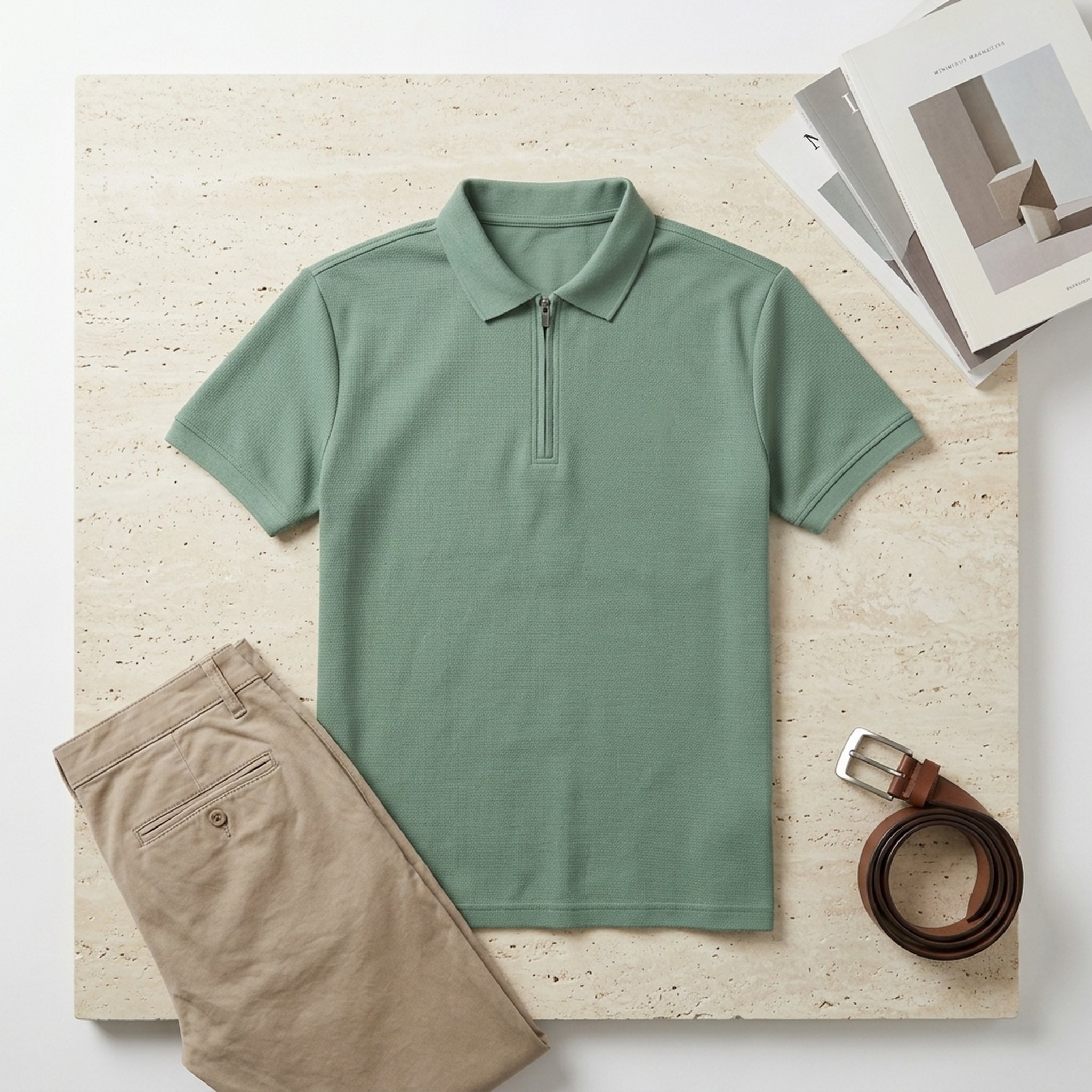 Raj Fashion Men's Solid Green Zipper Polo Shirt 4