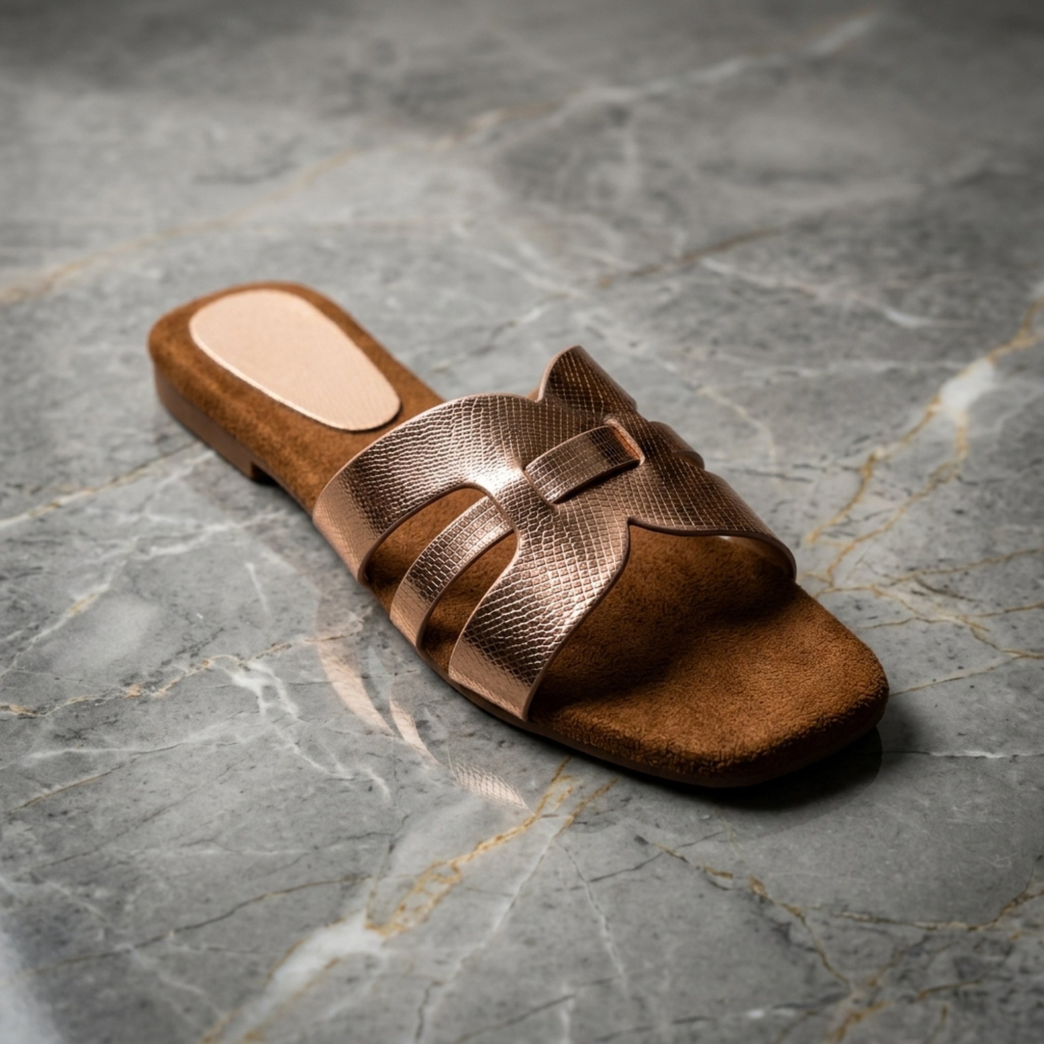 Lucky footwear Stylish Metallic Brown Flat Slipper 4