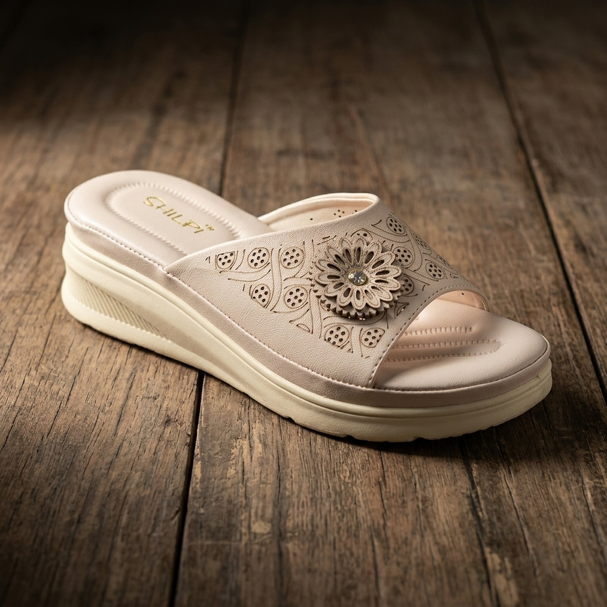 Keron footwear Women's Beige Floral Wedge Sandals 4