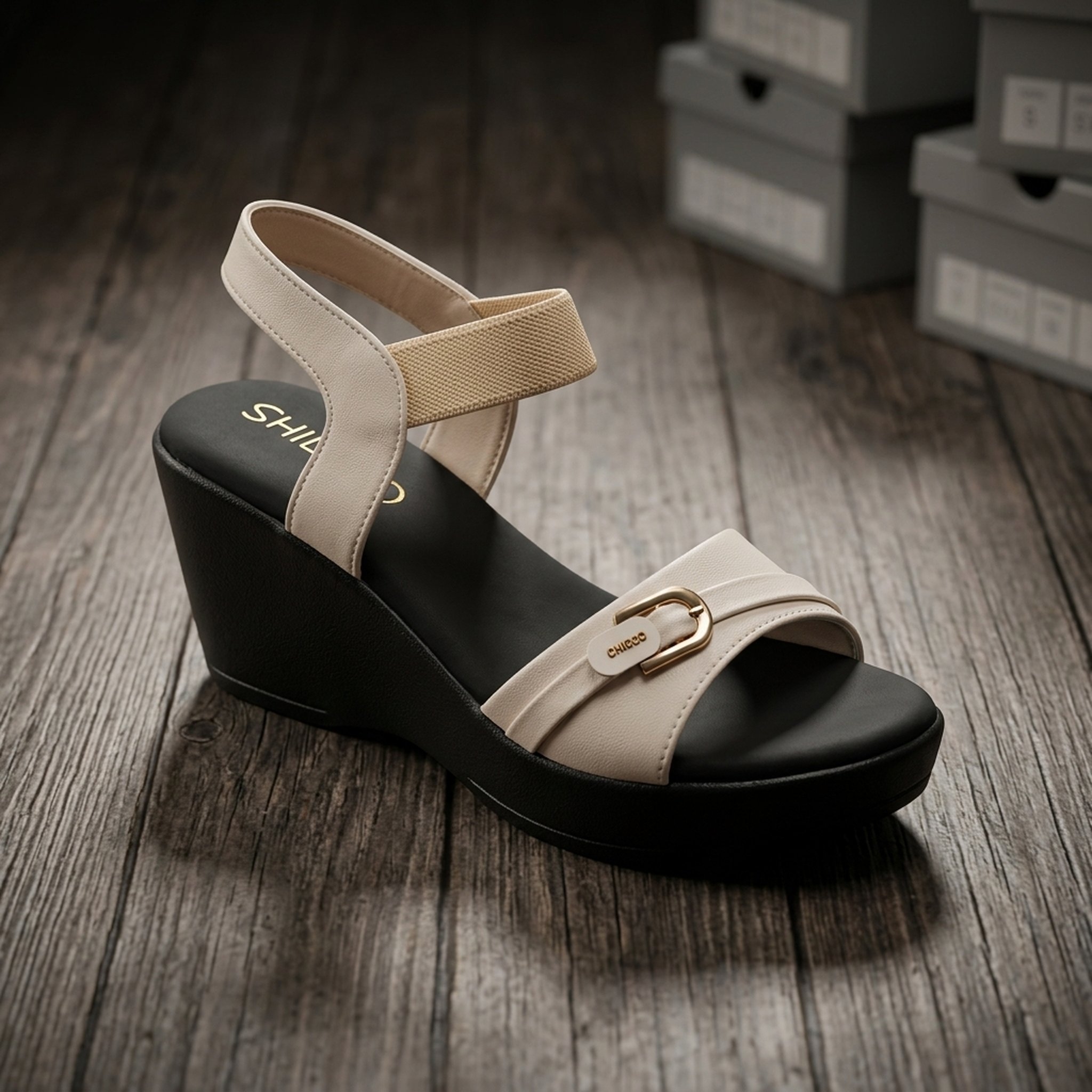 Keron footwear Off-White Buckle Wedge Sandals 4