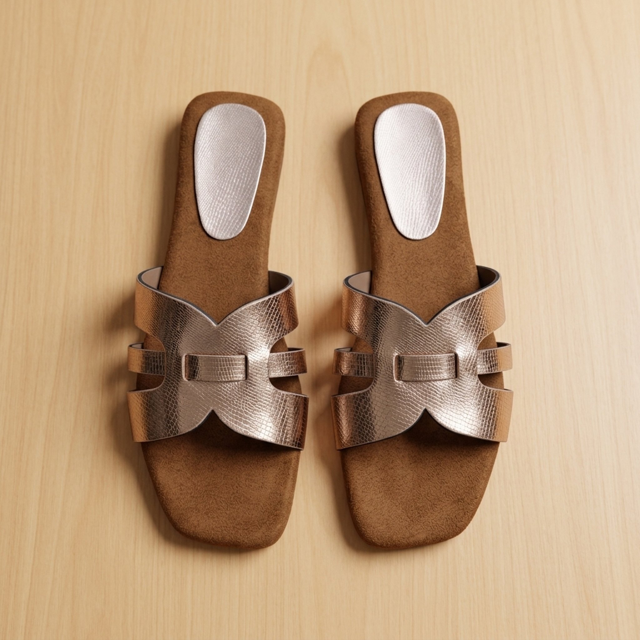 Lucky footwear Stylish Metallic Brown Flat Slipper 3