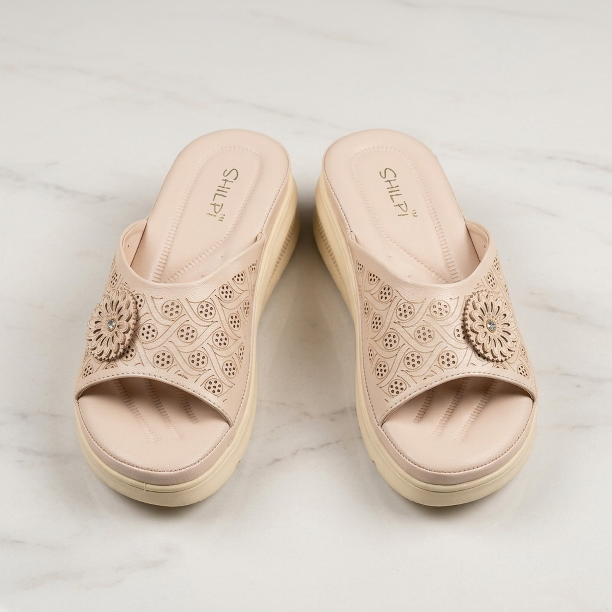 Keron footwear Women's Beige Floral Wedge Sandals 3