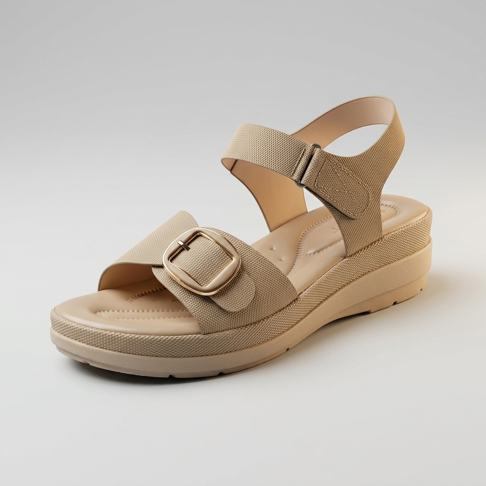 Keron footwear Women's Textured Beige Platform Sandals