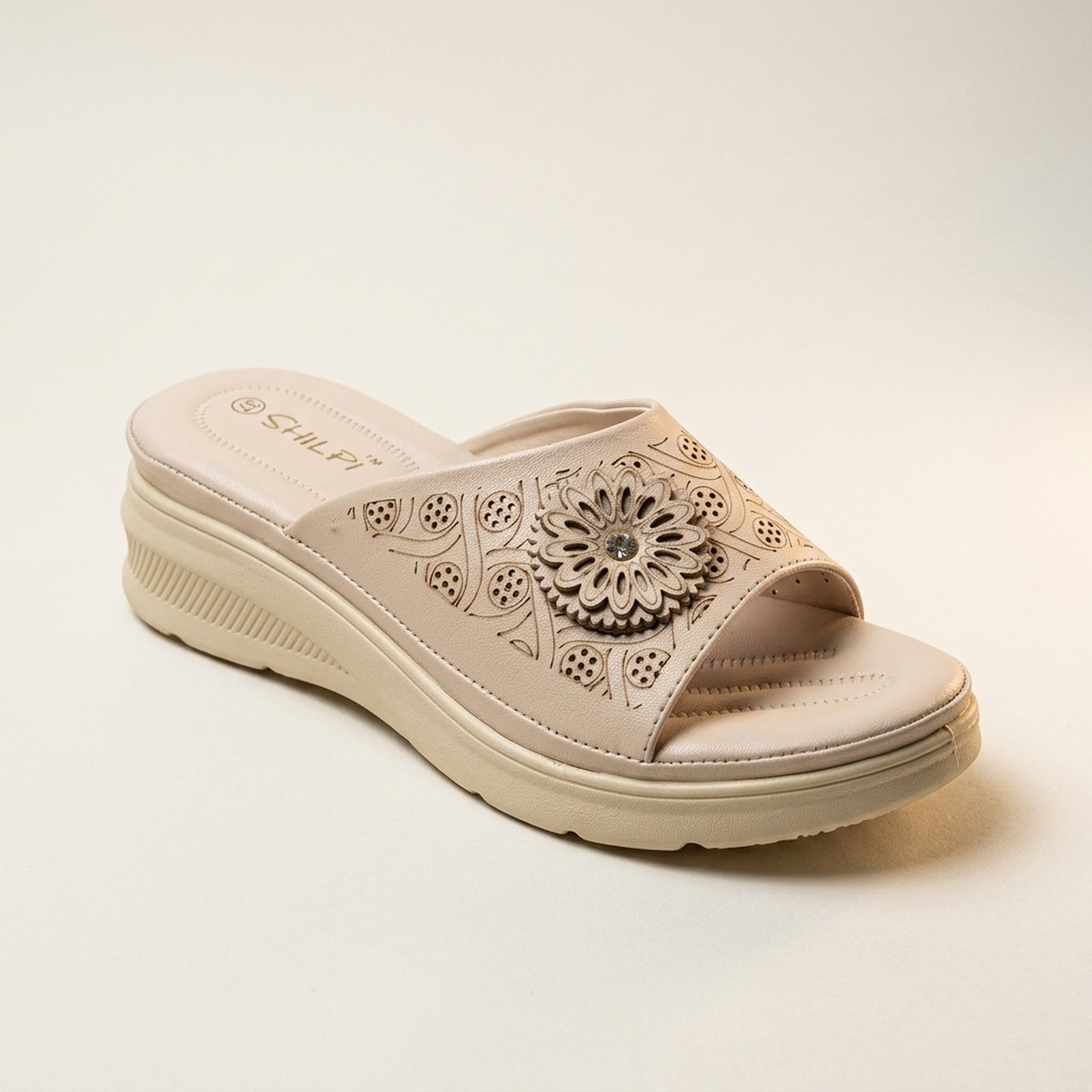 Keron footwear Women's Beige Floral Wedge Sandals 2