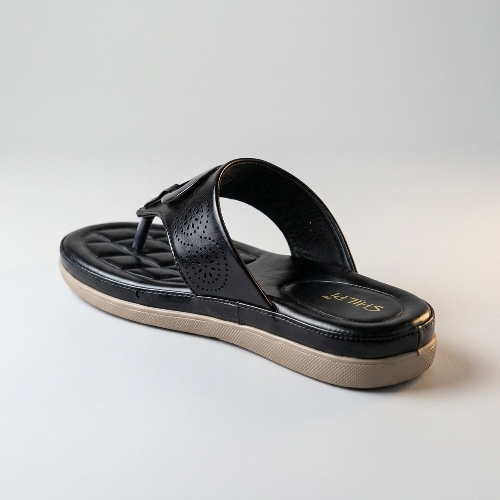 Keron footwear Women's Black Quilted Thong Sandals