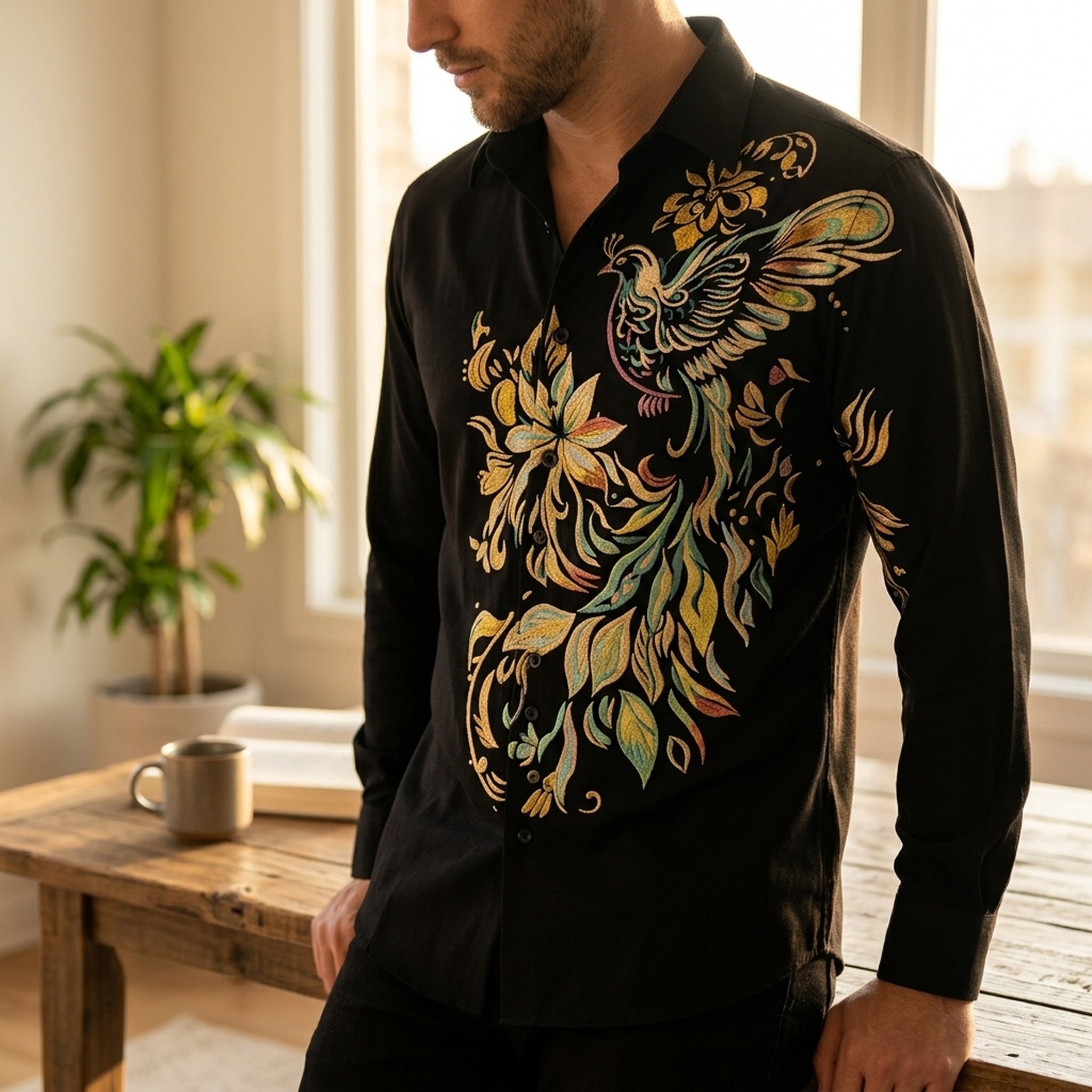 KingUp Man Men's Black Embroidered Party Shirt 2