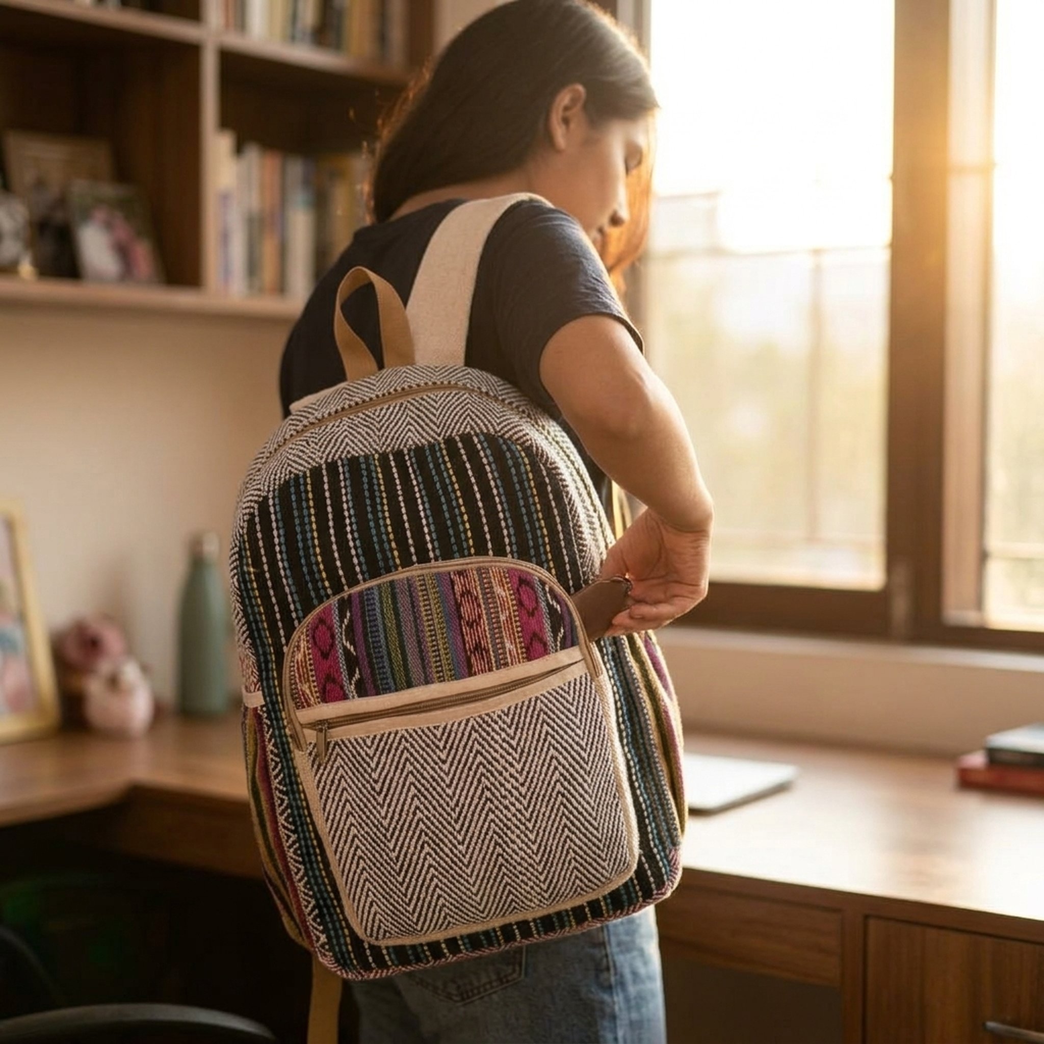 DCZ Multicolored Woven Ethnic Pattern Backpack 2