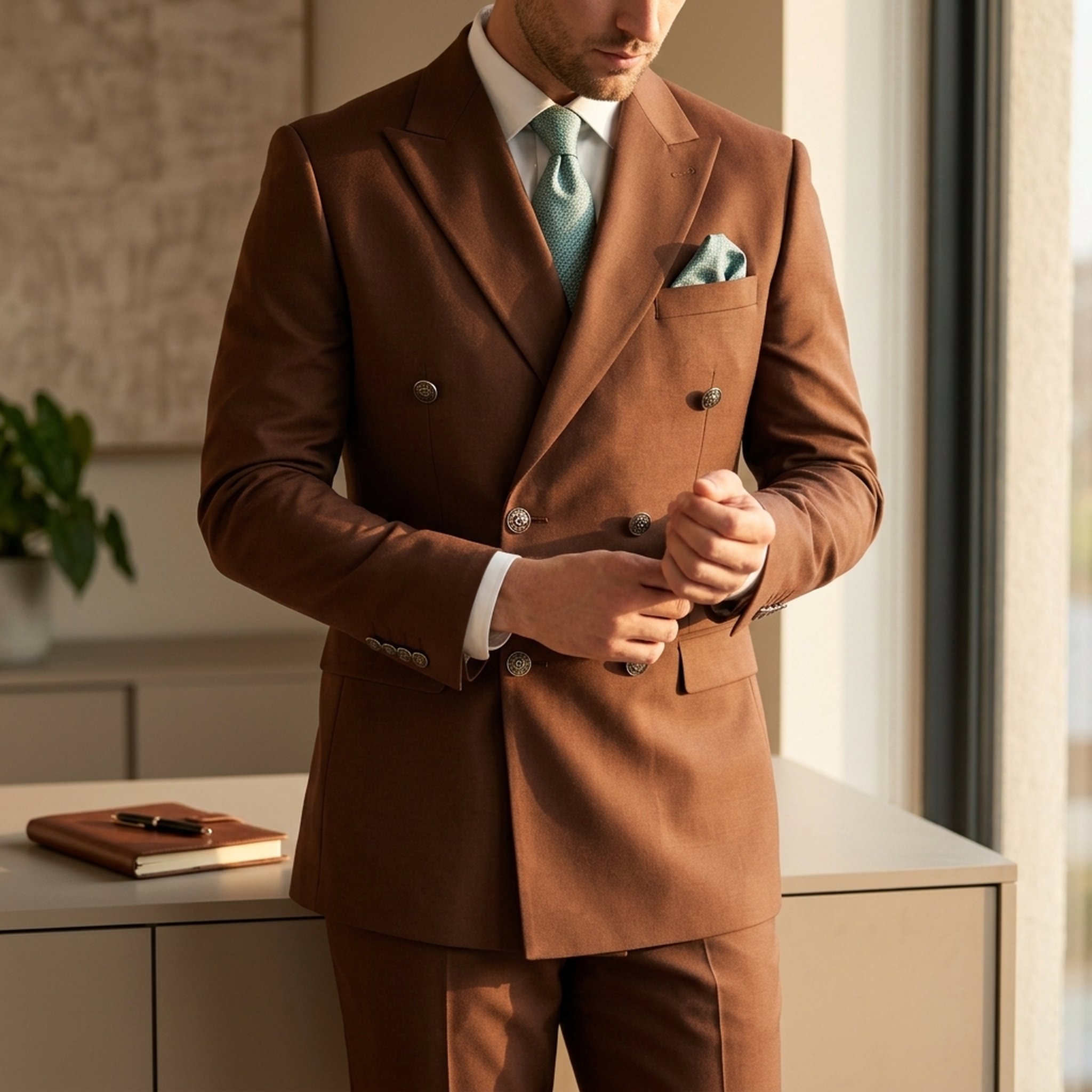 KingUp Man Men's Brown Double-Breasted Blazer 2
