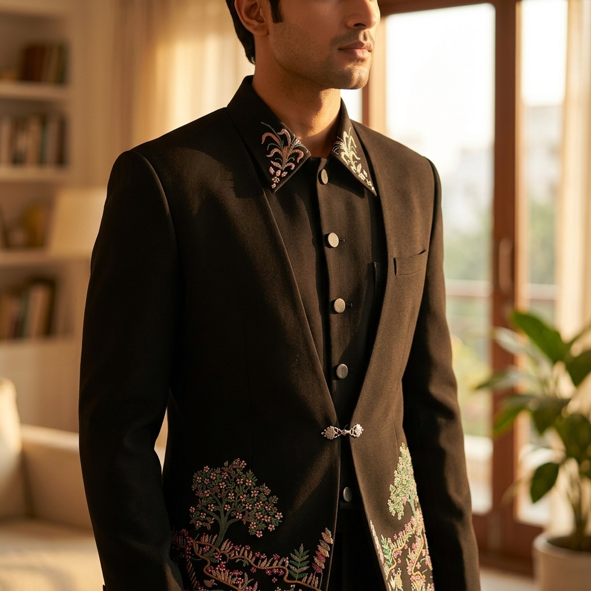 KingUp Man Men's Black Embroidered Ethnic Jacket 2