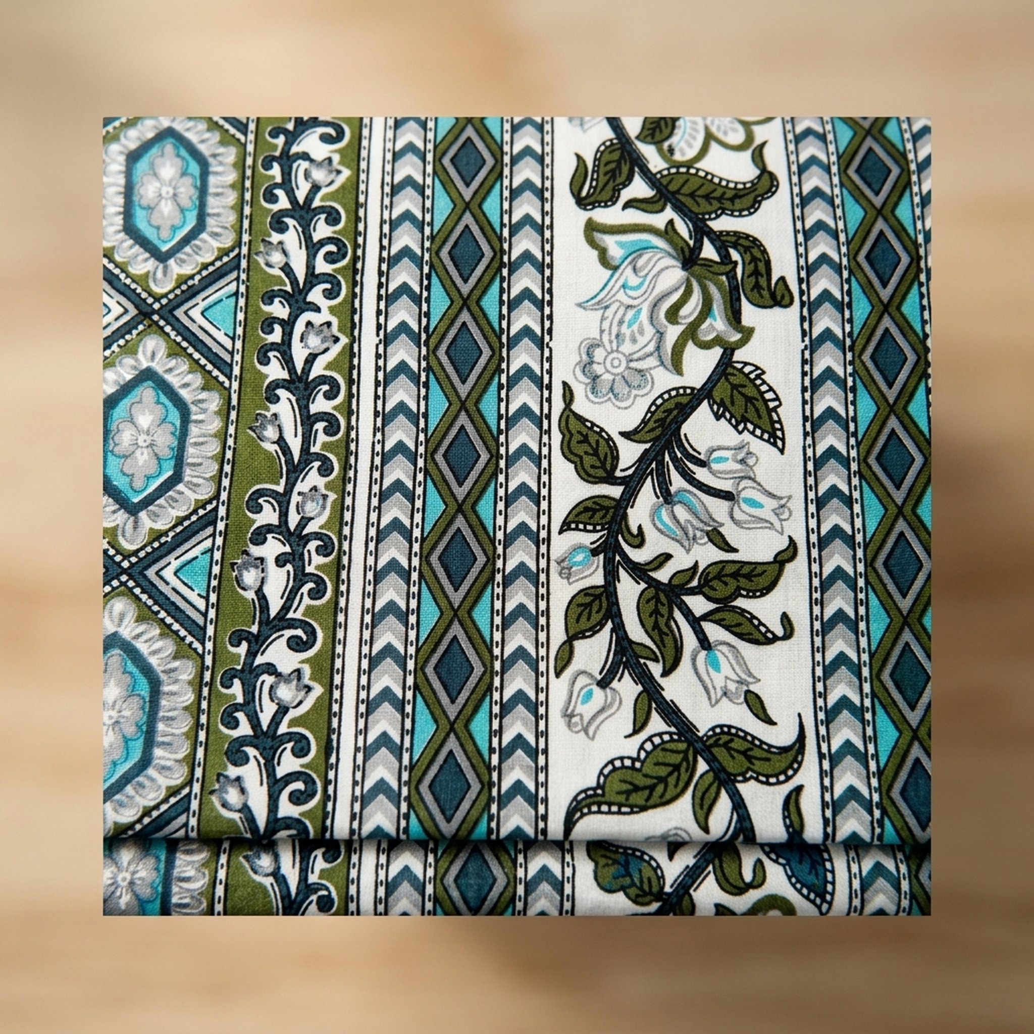 Shree Om Handloom Blue And Green Printed Cotton Bedsheet 4