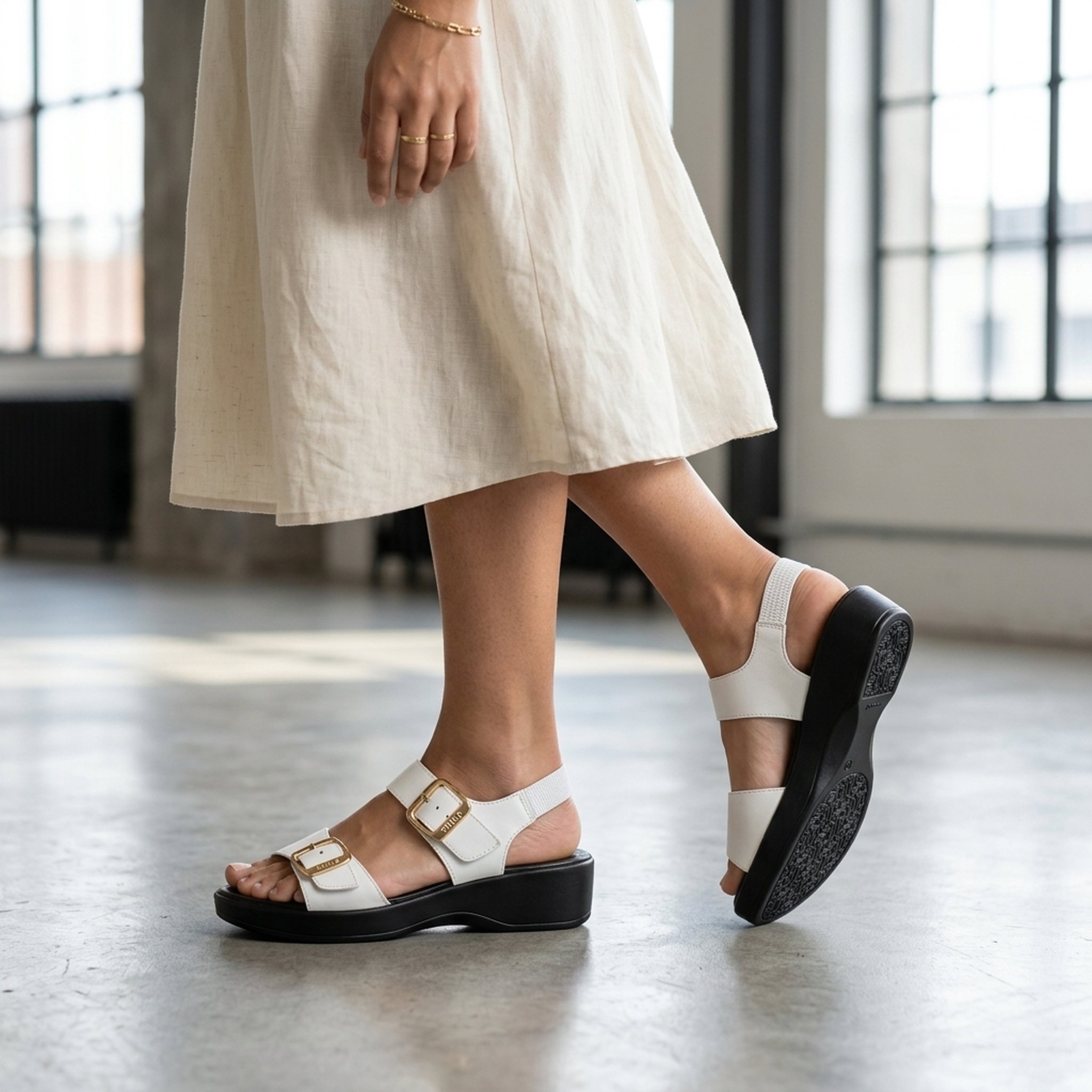 Keron footwear Off-White Buckle Wedge Sandals
