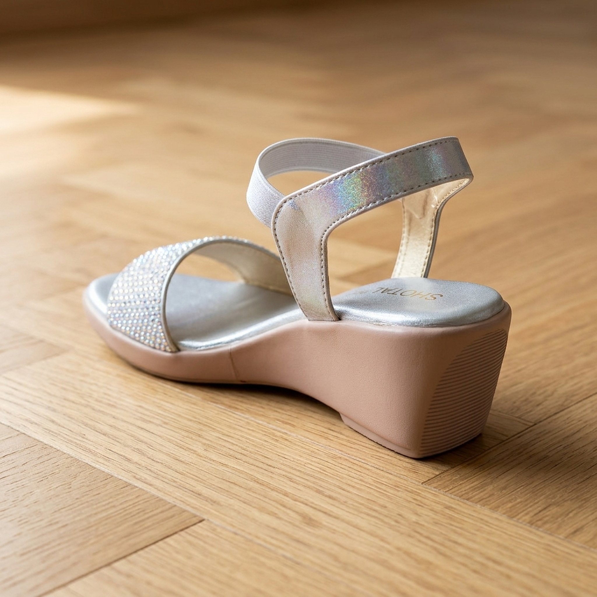 Keron footwear Sparkling Silver Rhinestone Wedge Sandals