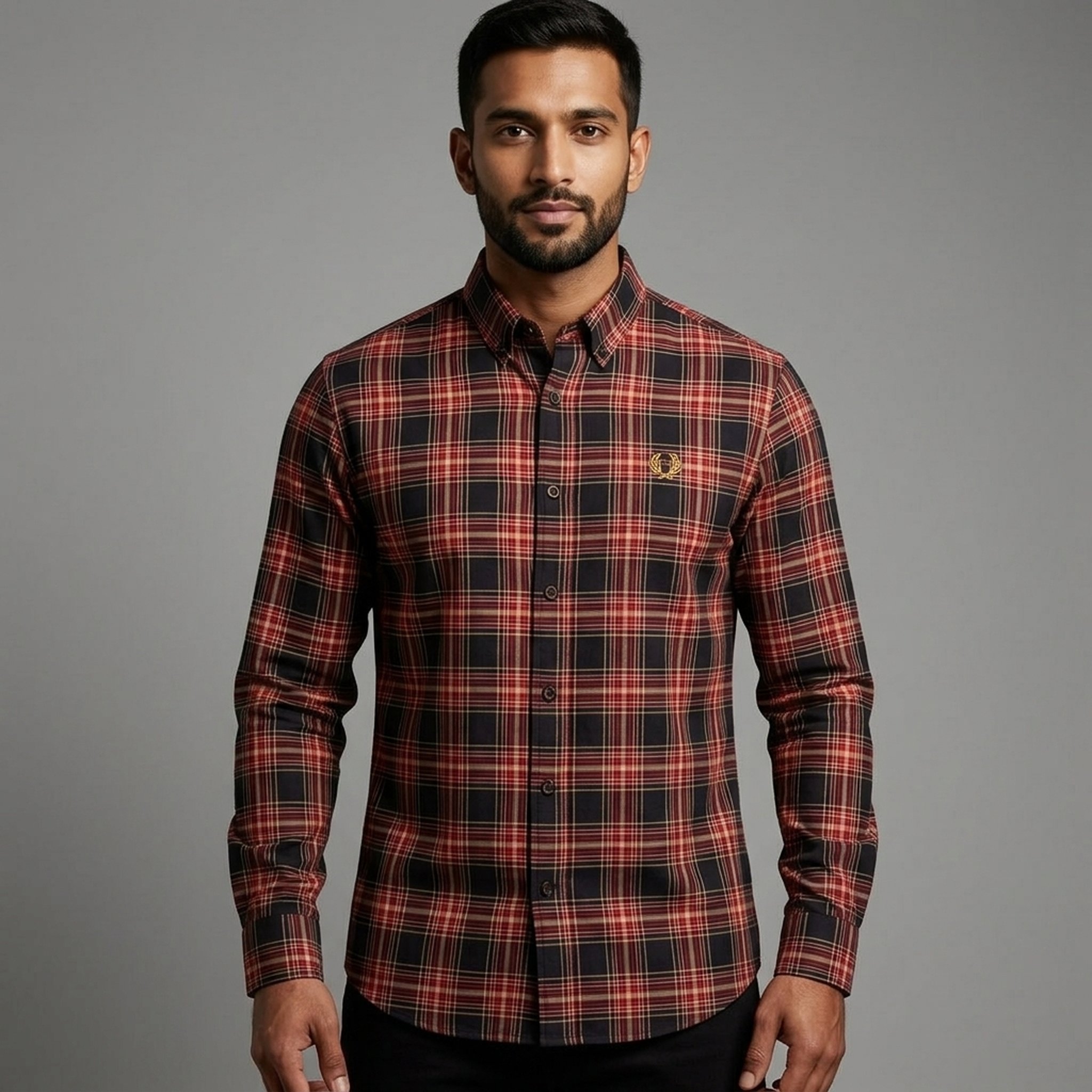 BLESSINGS Men's Red Black Plaid Shirt