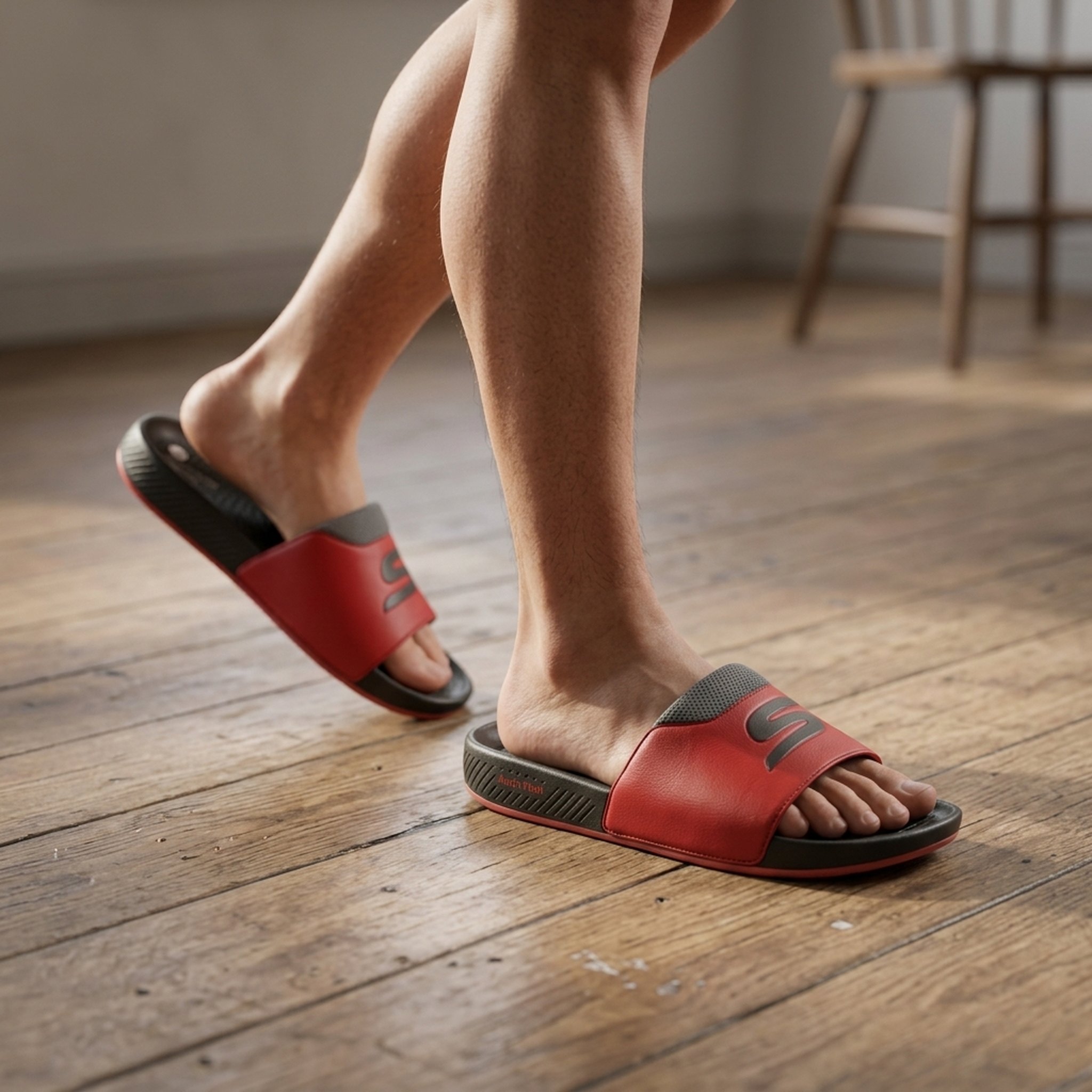 Men's Red Black Grey Slide Sandals 5