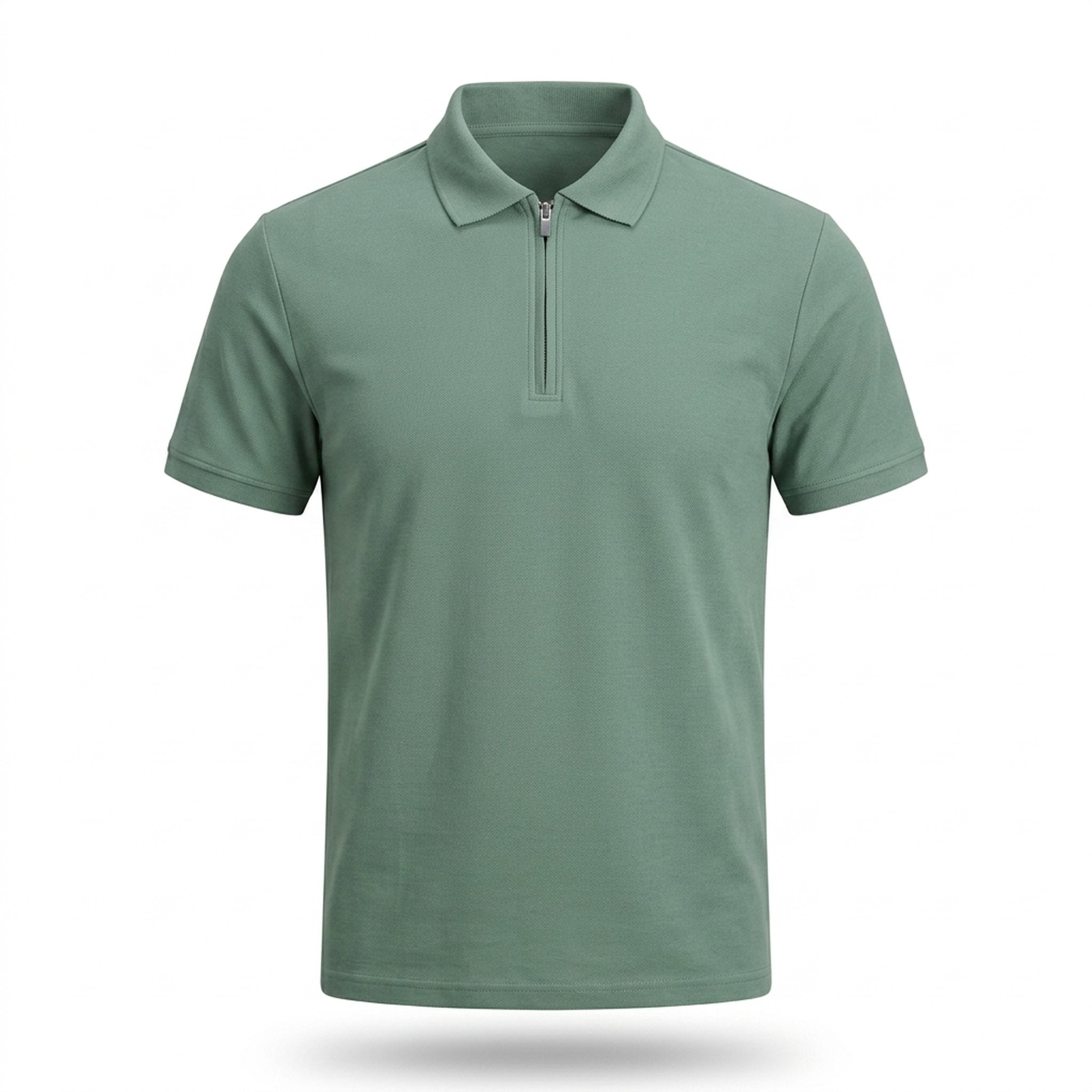 Raj Fashion Men's Solid Green Zipper Polo Shirt