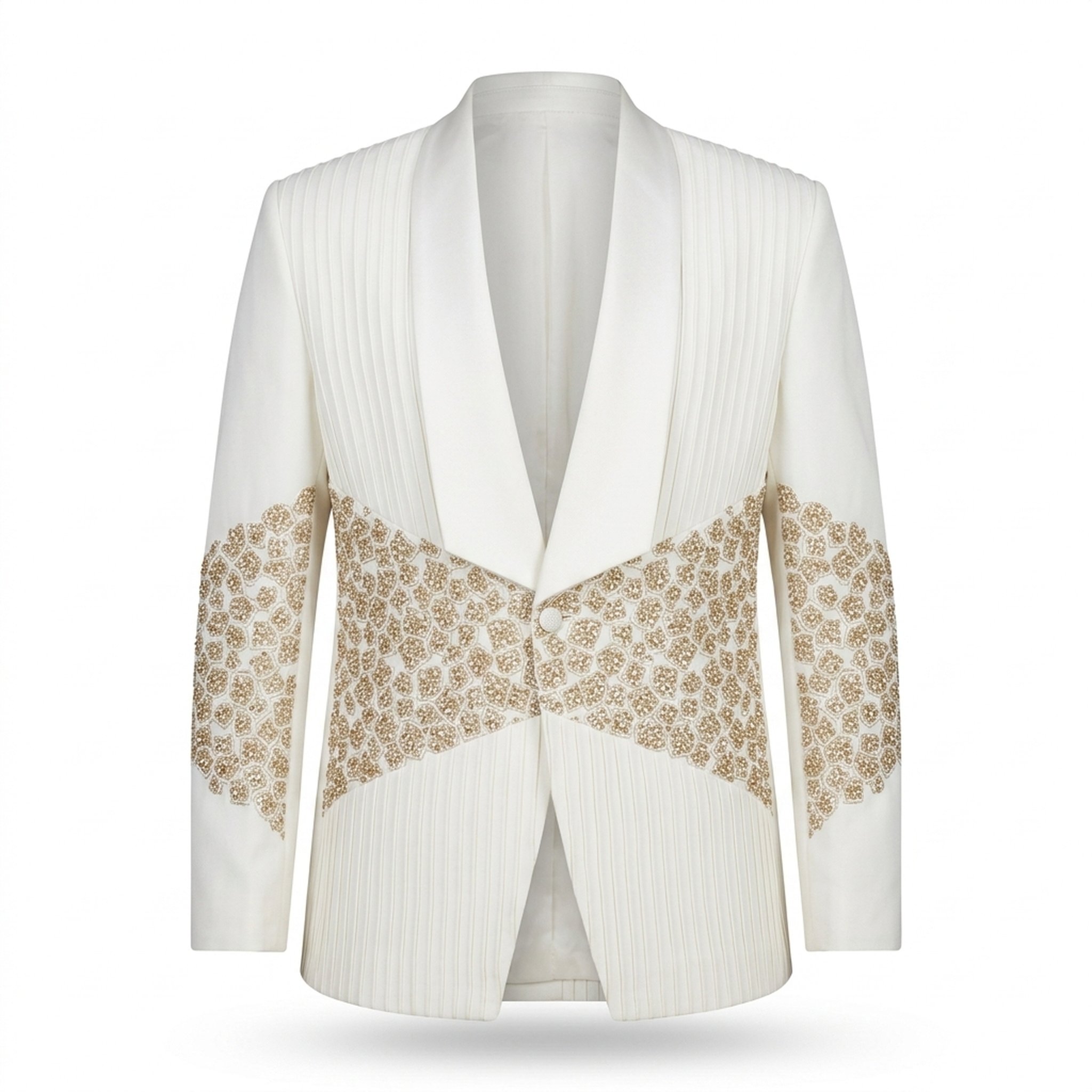KingUp Man Men's Embellished Off-White Pleated Blazer