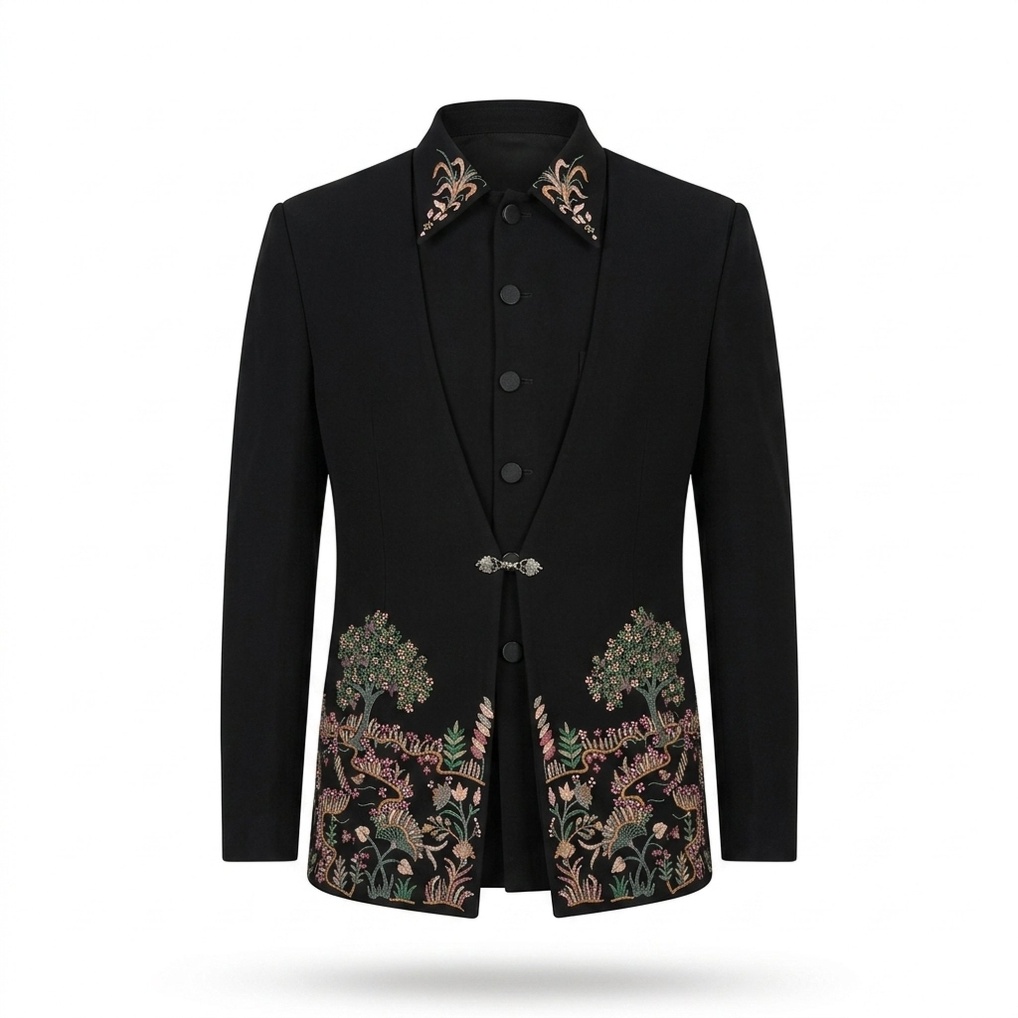 KingUp Man Men's Black Embroidered Ethnic Jacket