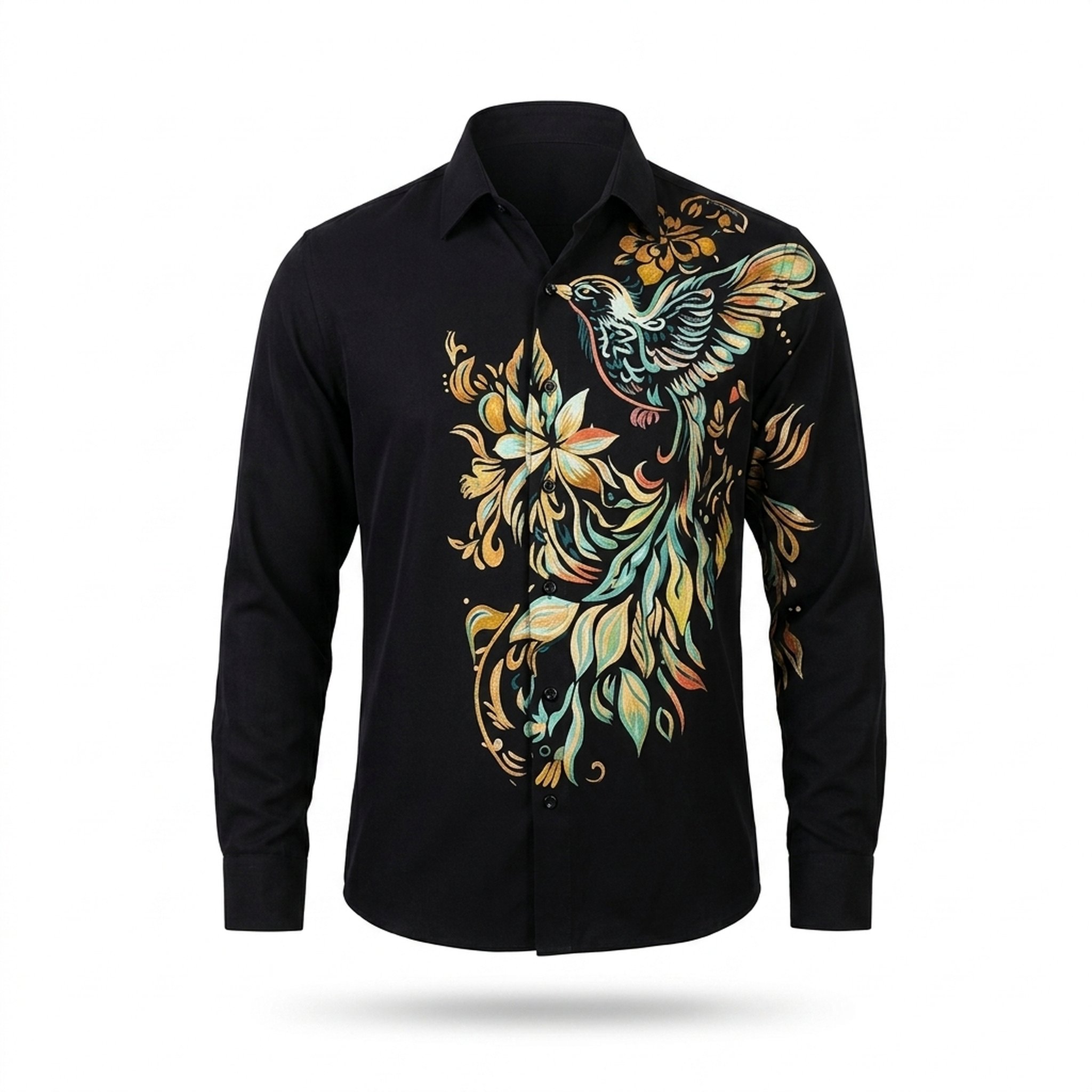 KingUp Man Men's Black Embroidered Party Shirt