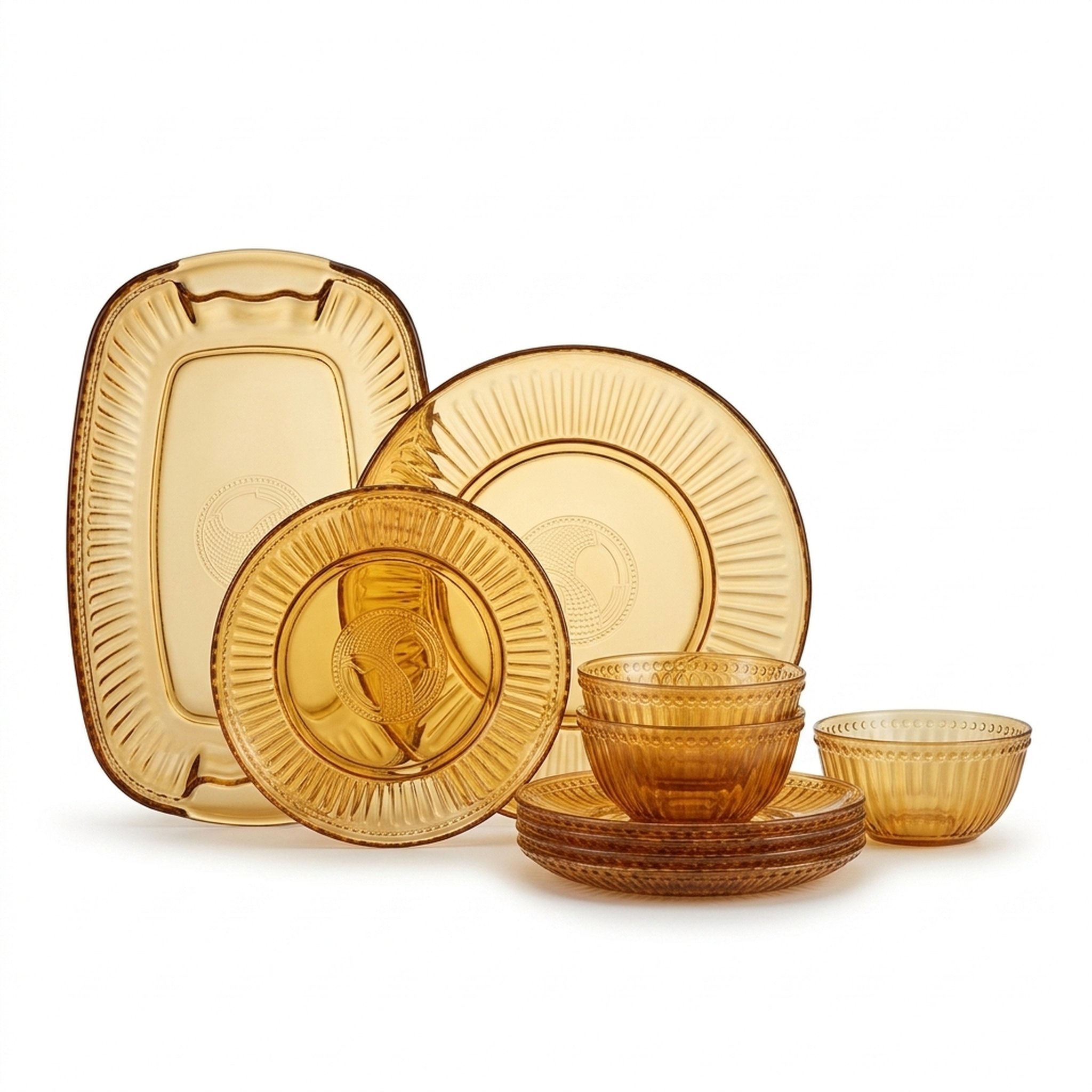 Textured Amber Glass Dinner Set ( 7 pcs ) 2
