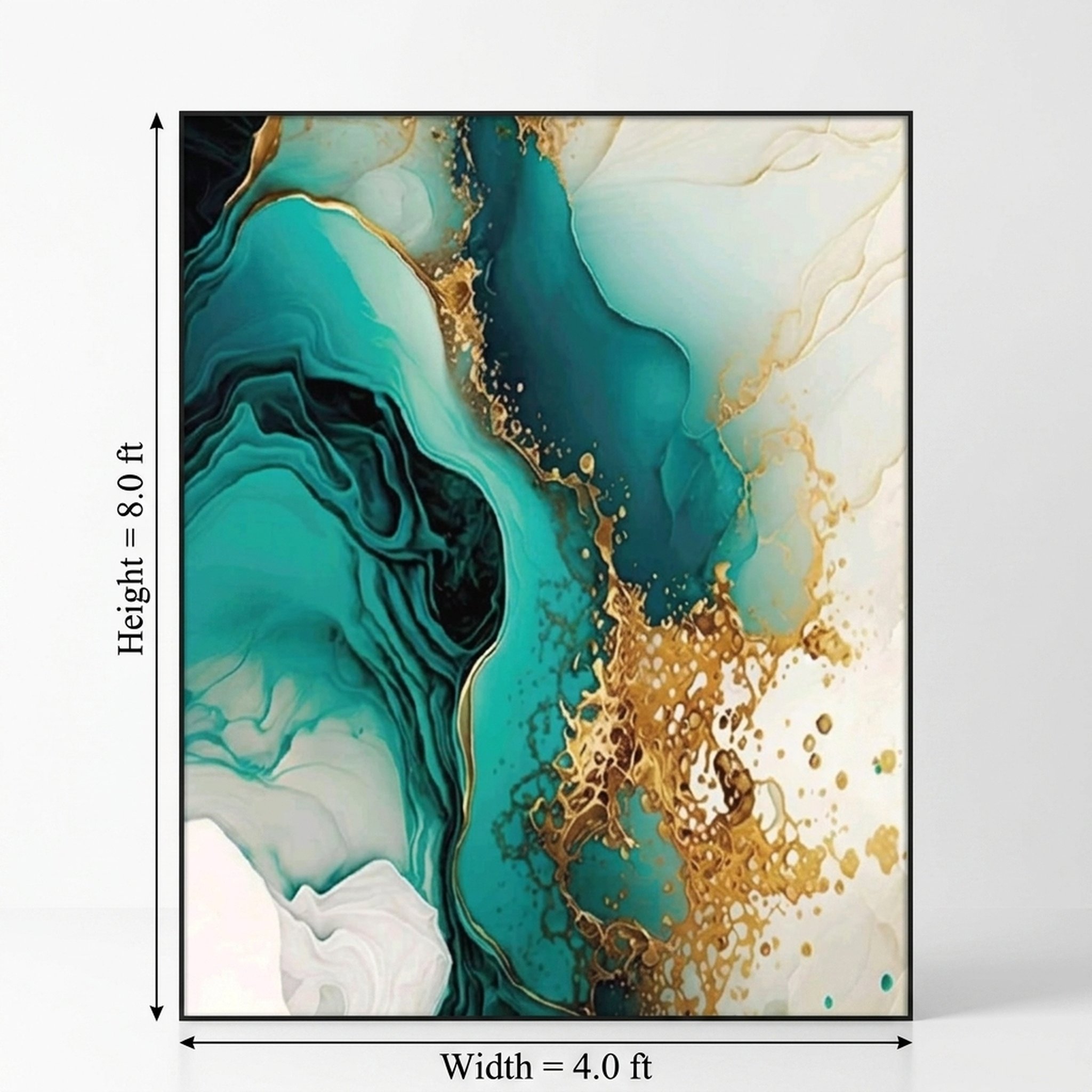 GURU JI DECOR AND ELECTRICAL Abstract Teal Gold Fluid Wall Art 2