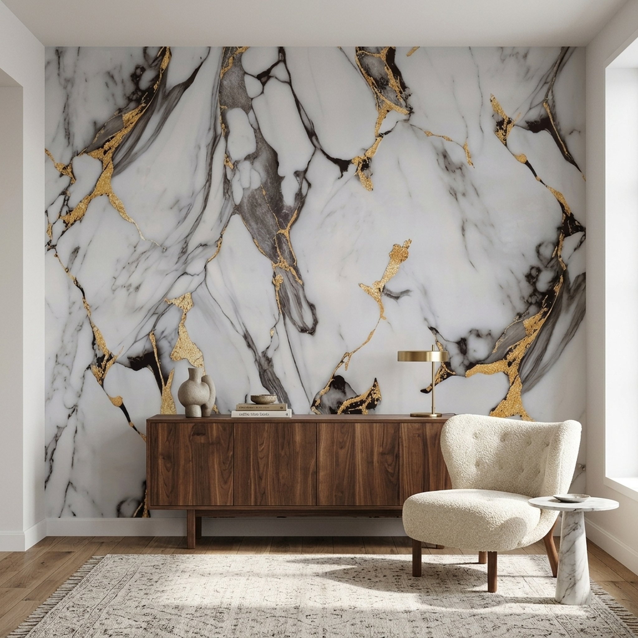 GURU JI DECOR AND ELECTRICAL White Gold Marble Design Wall Mural 2