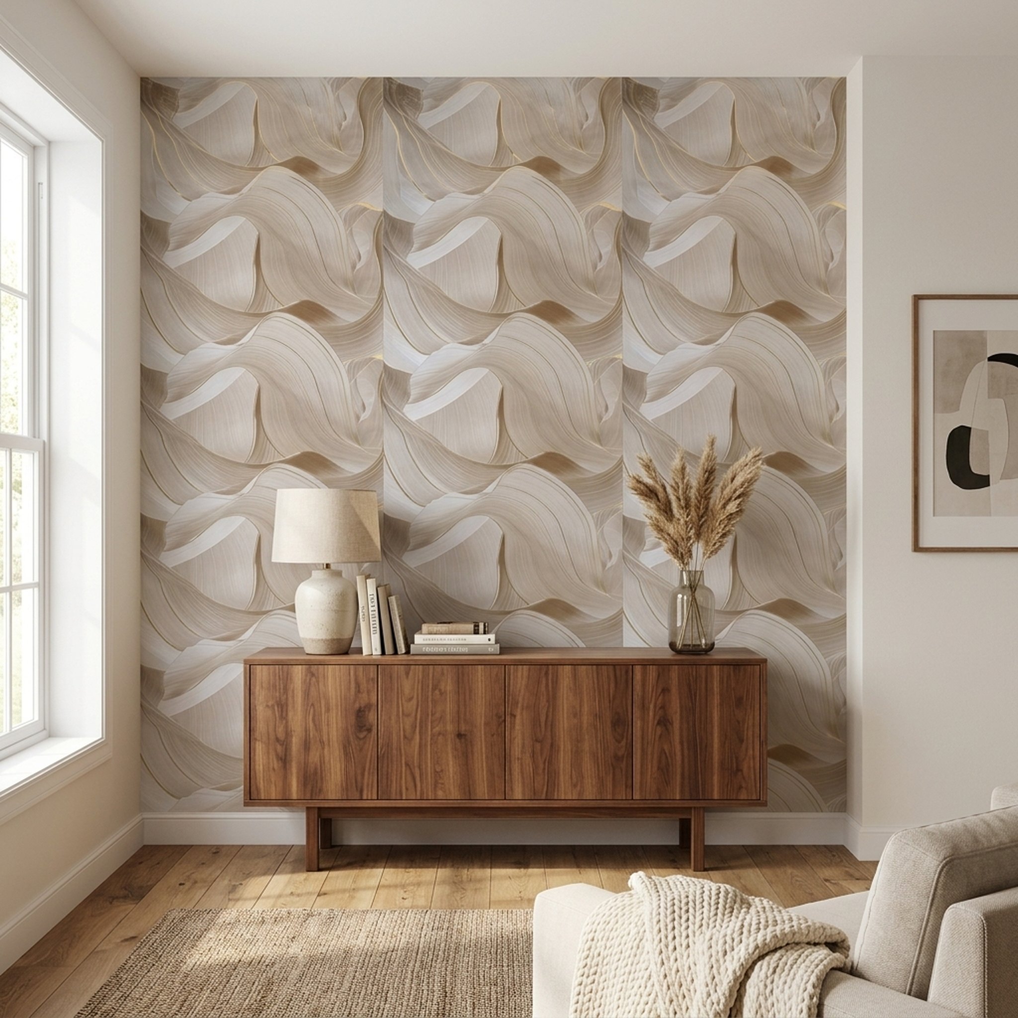 GURU JI DECOR AND ELECTRICAL Abstract Wavy Beige Wall Decor 2