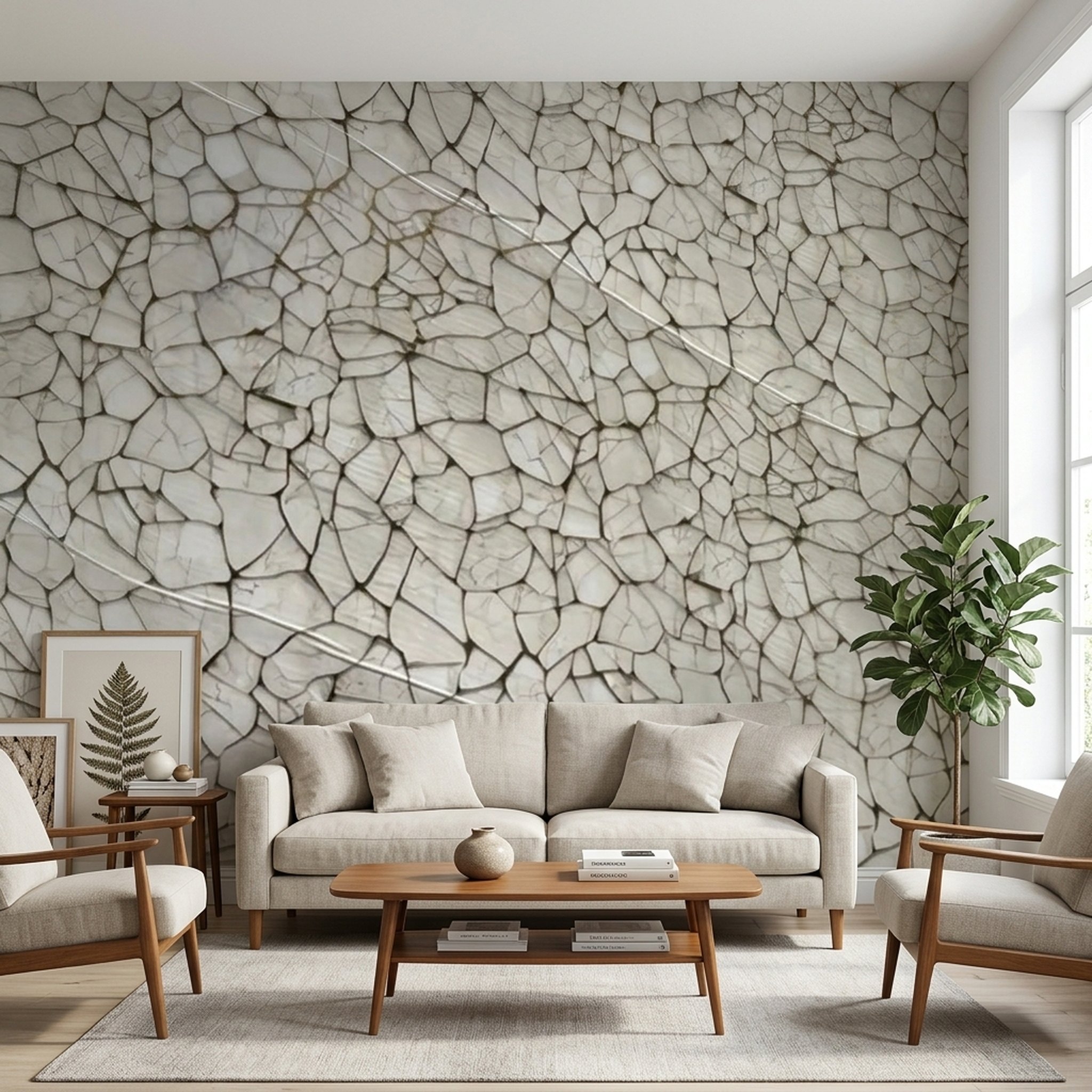 GURU JI DECOR AND ELECTRICAL White Cracked Stone Pattern Wall Mural 2
