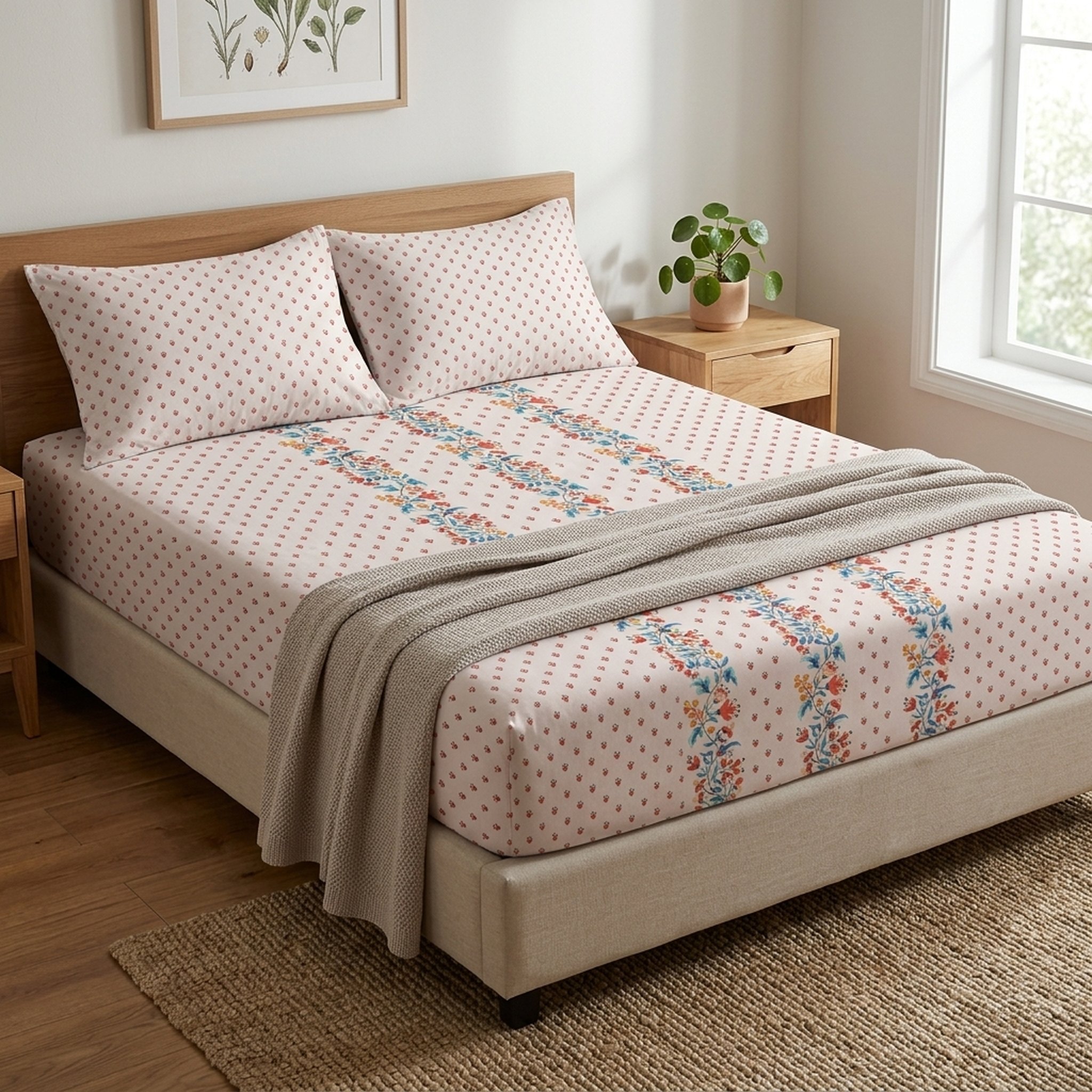 Portico Floral Patterned Cotton Double Bedsheet Set