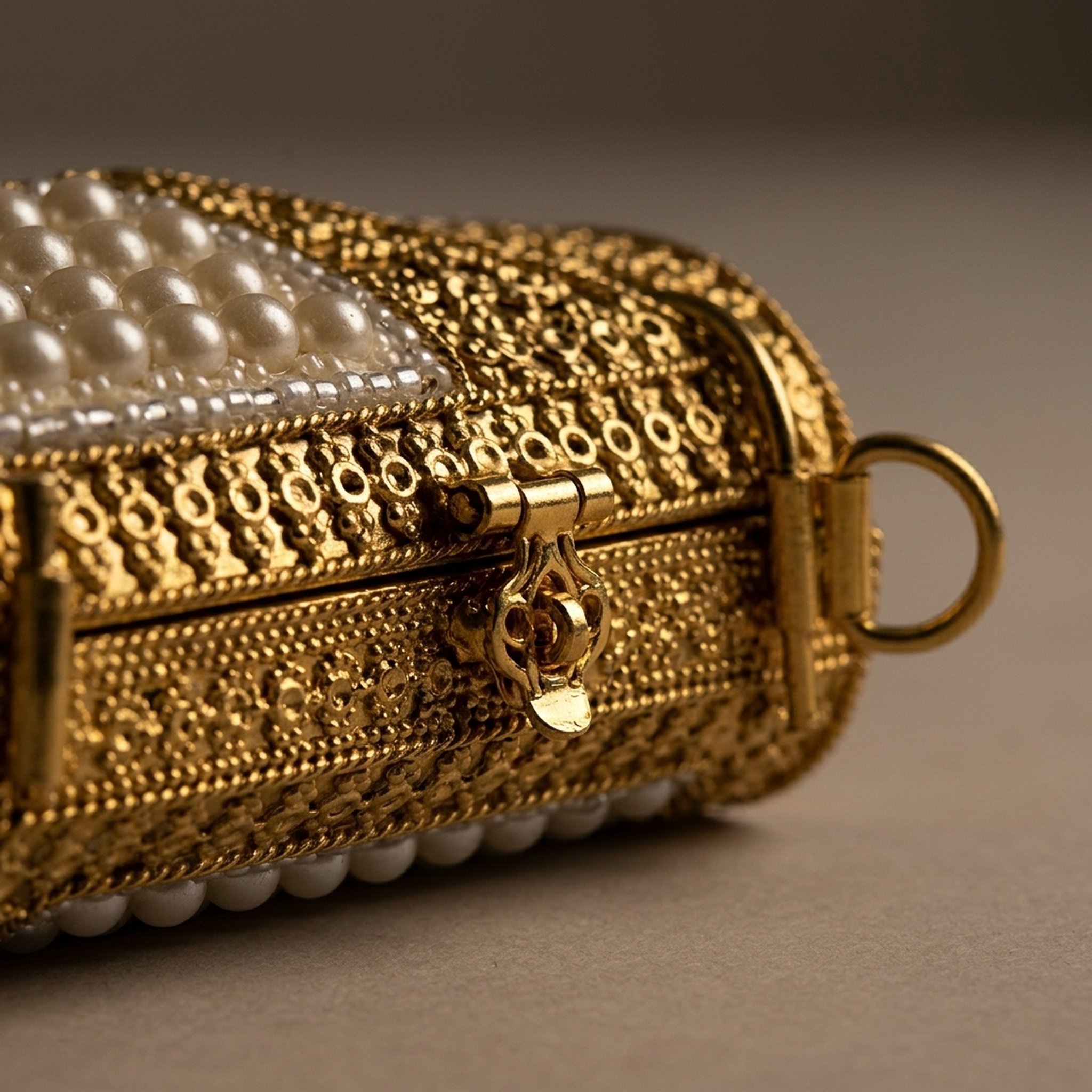 Potli Walah Gold Pearl Embellished Box Clutch Bag 4