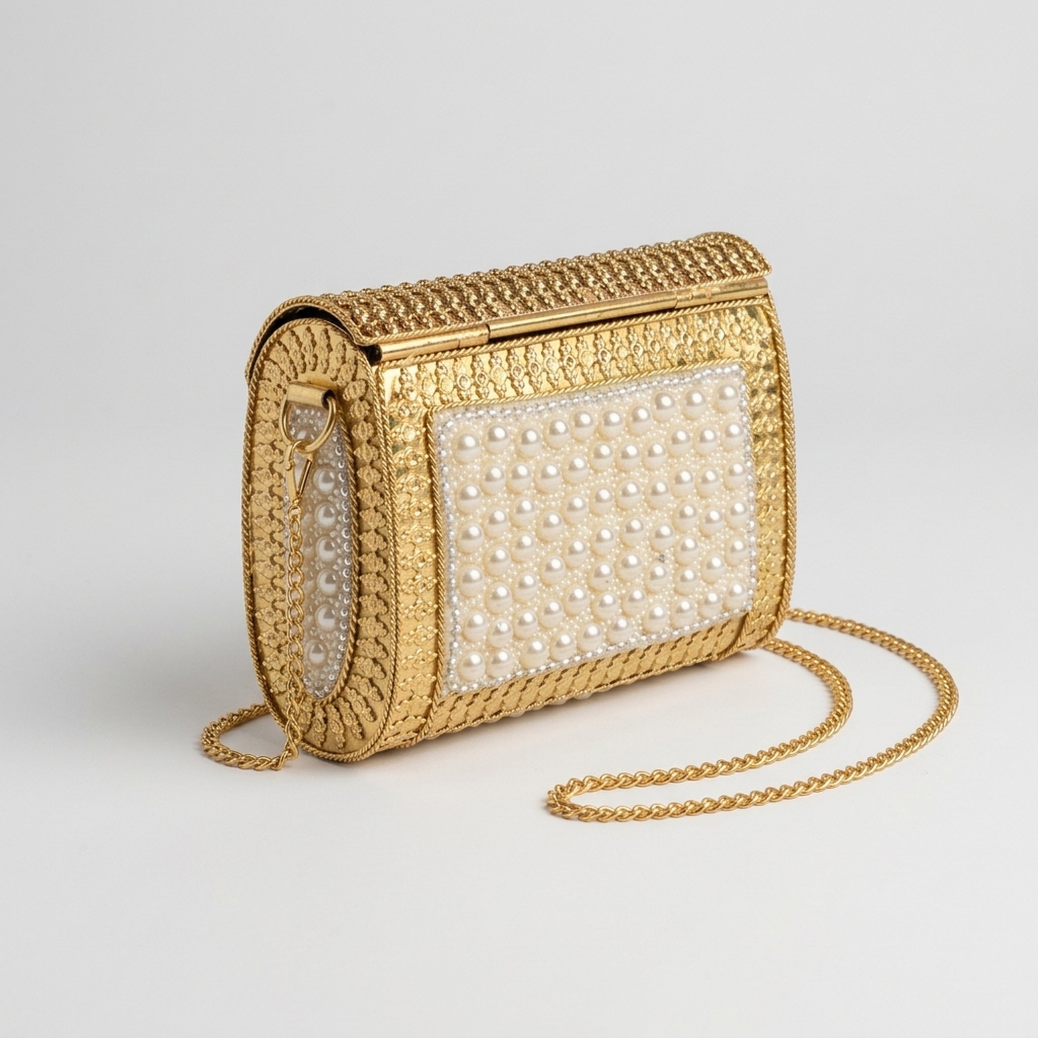 Potli Walah Gold Pearl Embellished Box Clutch Bag 2