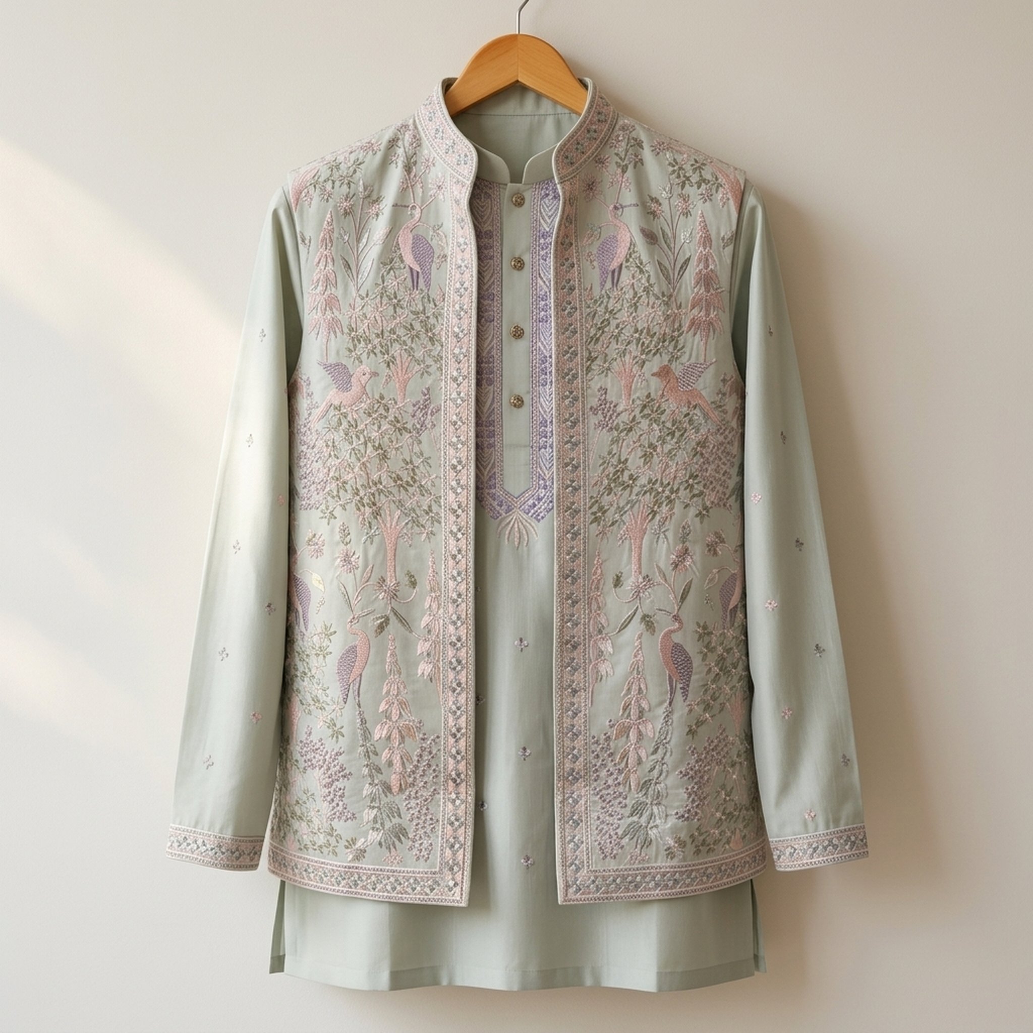 Studio ethnic Mint Green Embroidered Bandhgala Kurta Set 5