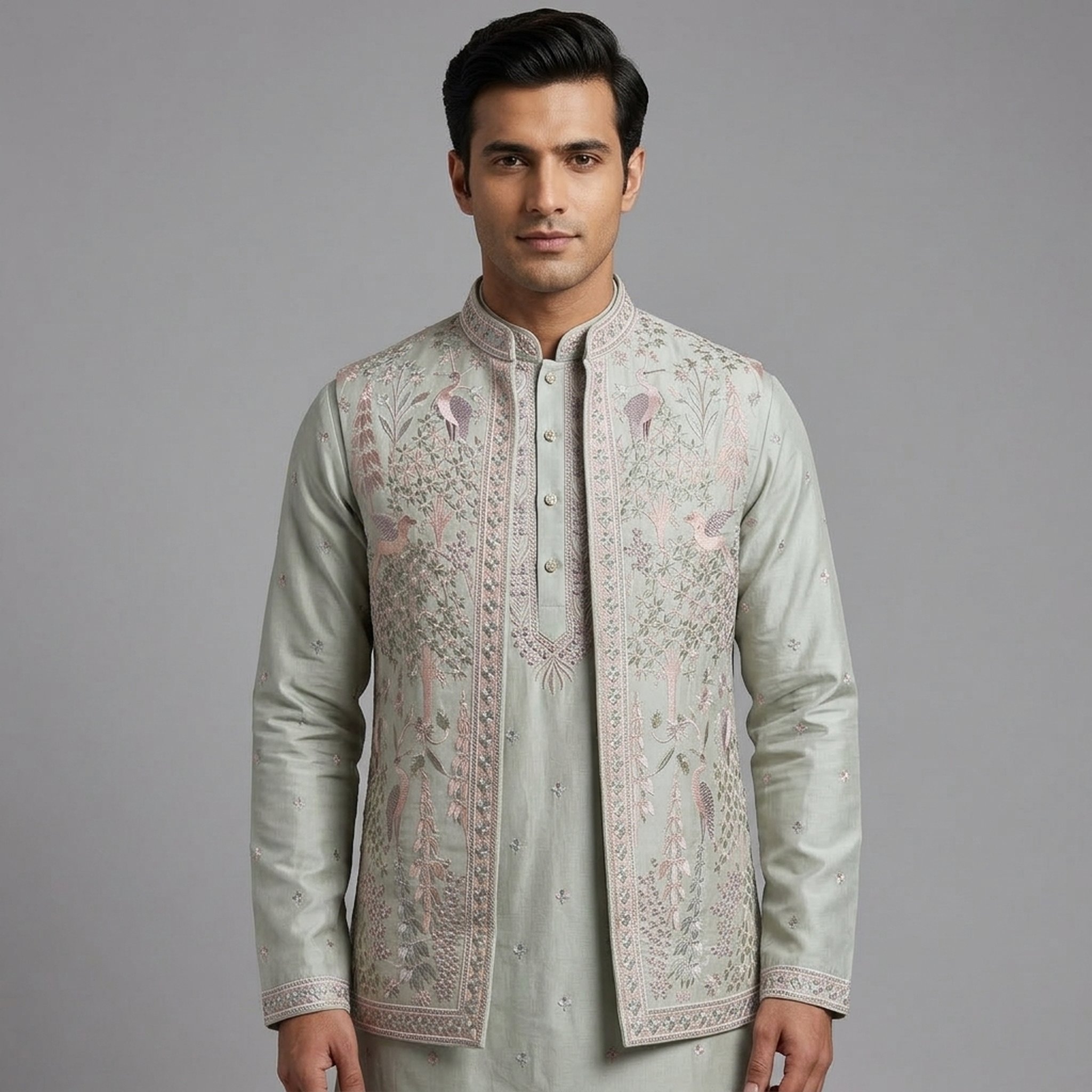 Studio ethnic Mint Green Embroidered Bandhgala Kurta Set