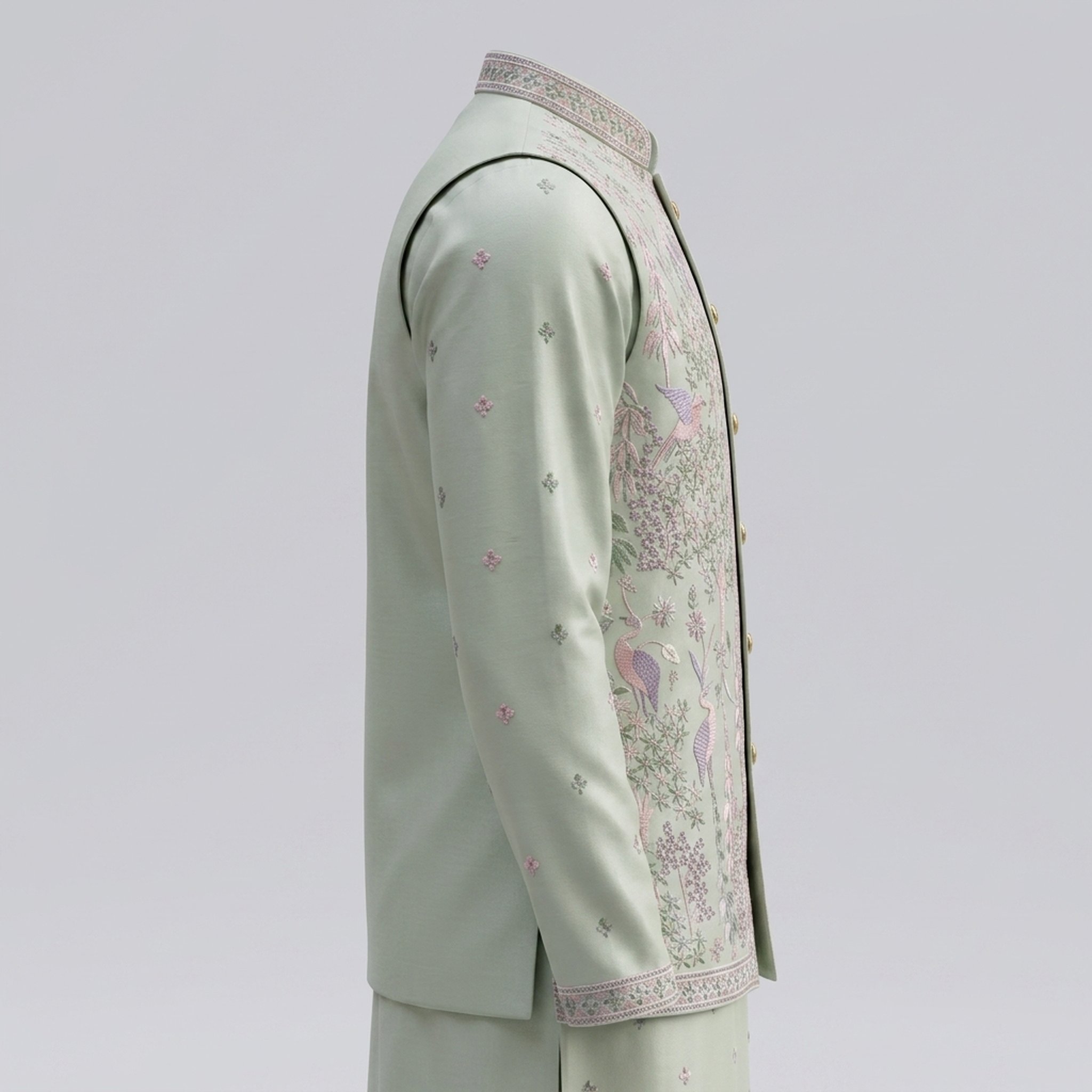Studio ethnic Mint Green Embroidered Bandhgala Kurta Set 3