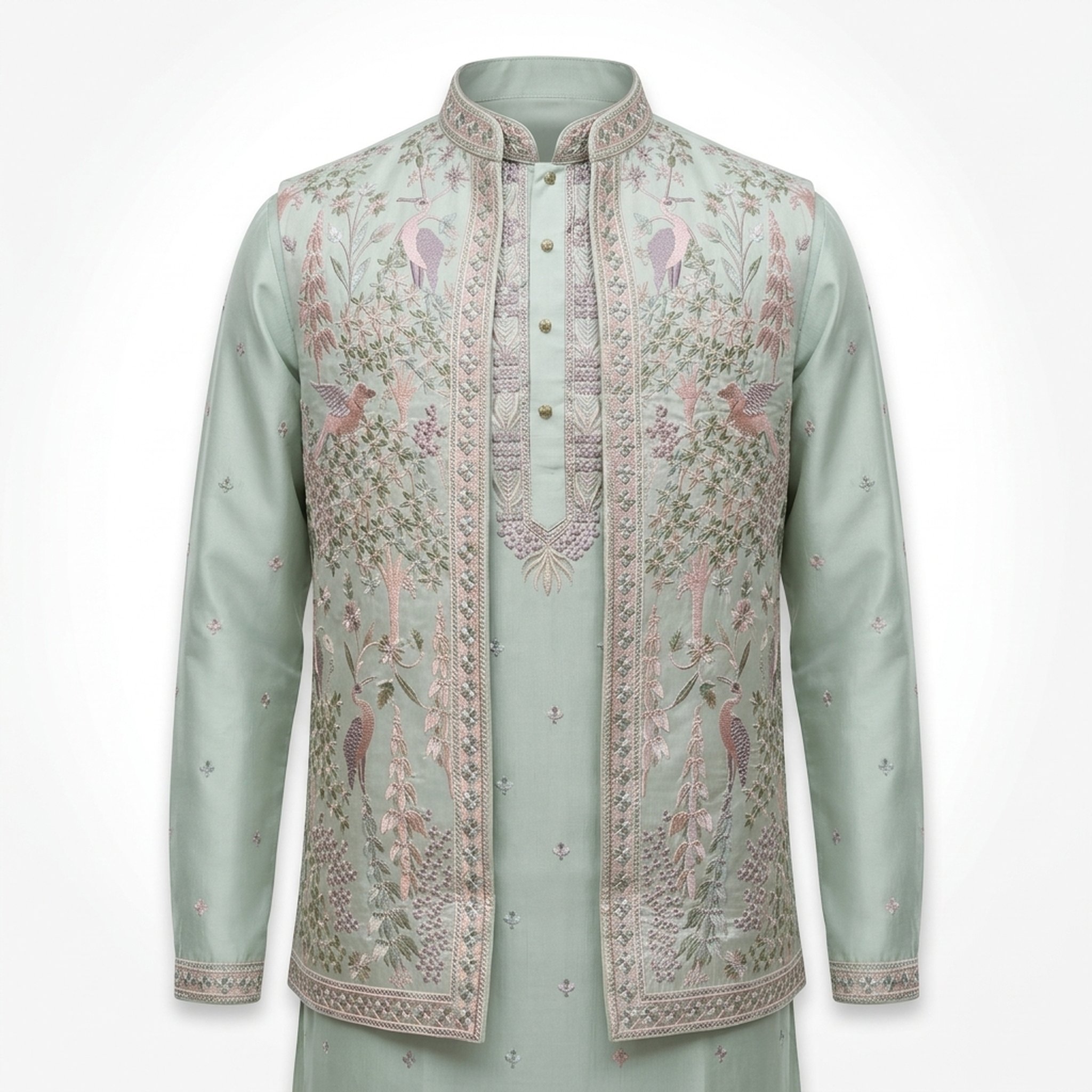 Studio ethnic Mint Green Embroidered Bandhgala Kurta Set 4