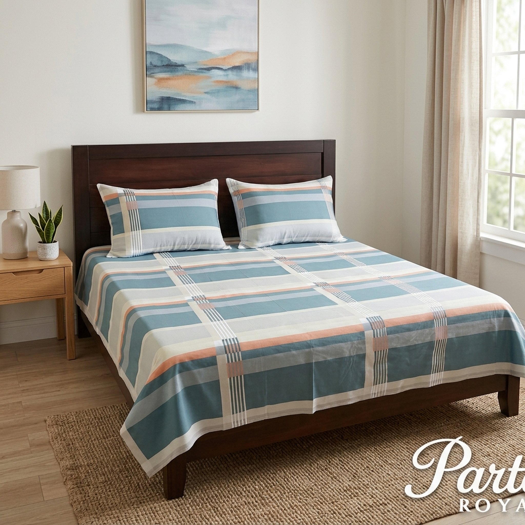 Glace cotton Multicolor Stripes double bed bedsheet