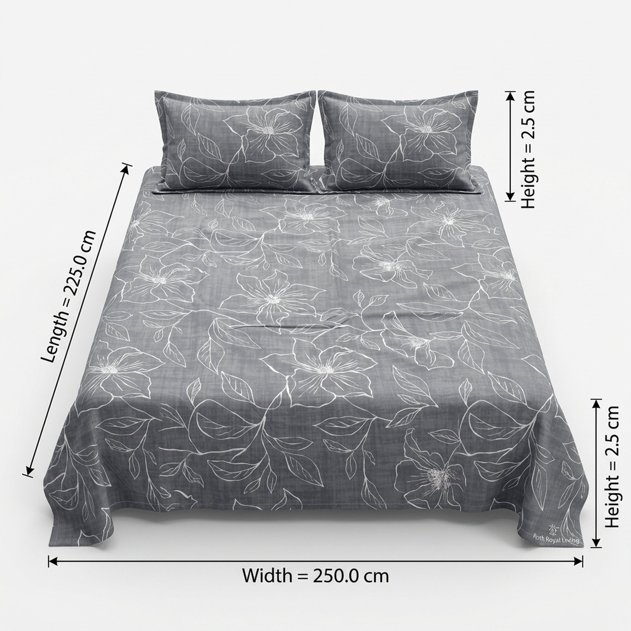 Parth International Grey Floral Cotton Double Bedsheet Set 3