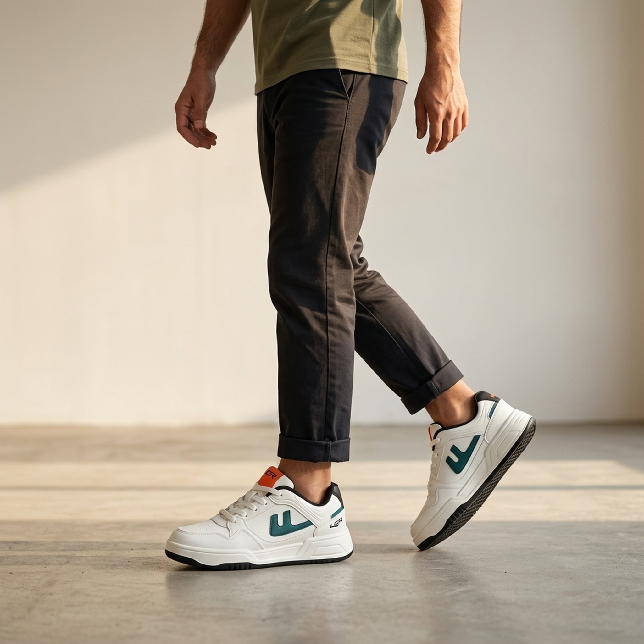 Keron footwear Men's White Green Casual Sneakers
