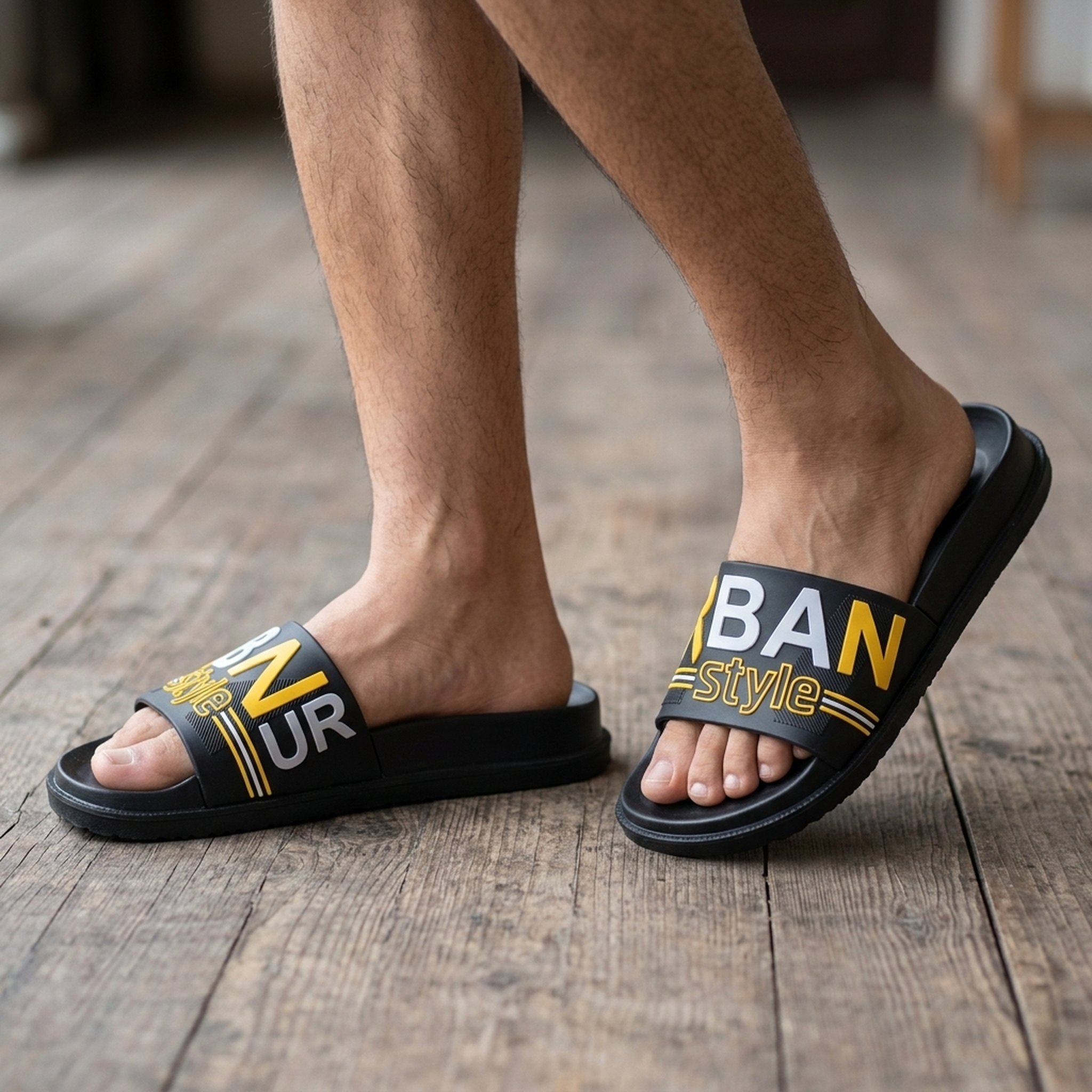 Keron footwear Black Rubber Strap Slippers 5