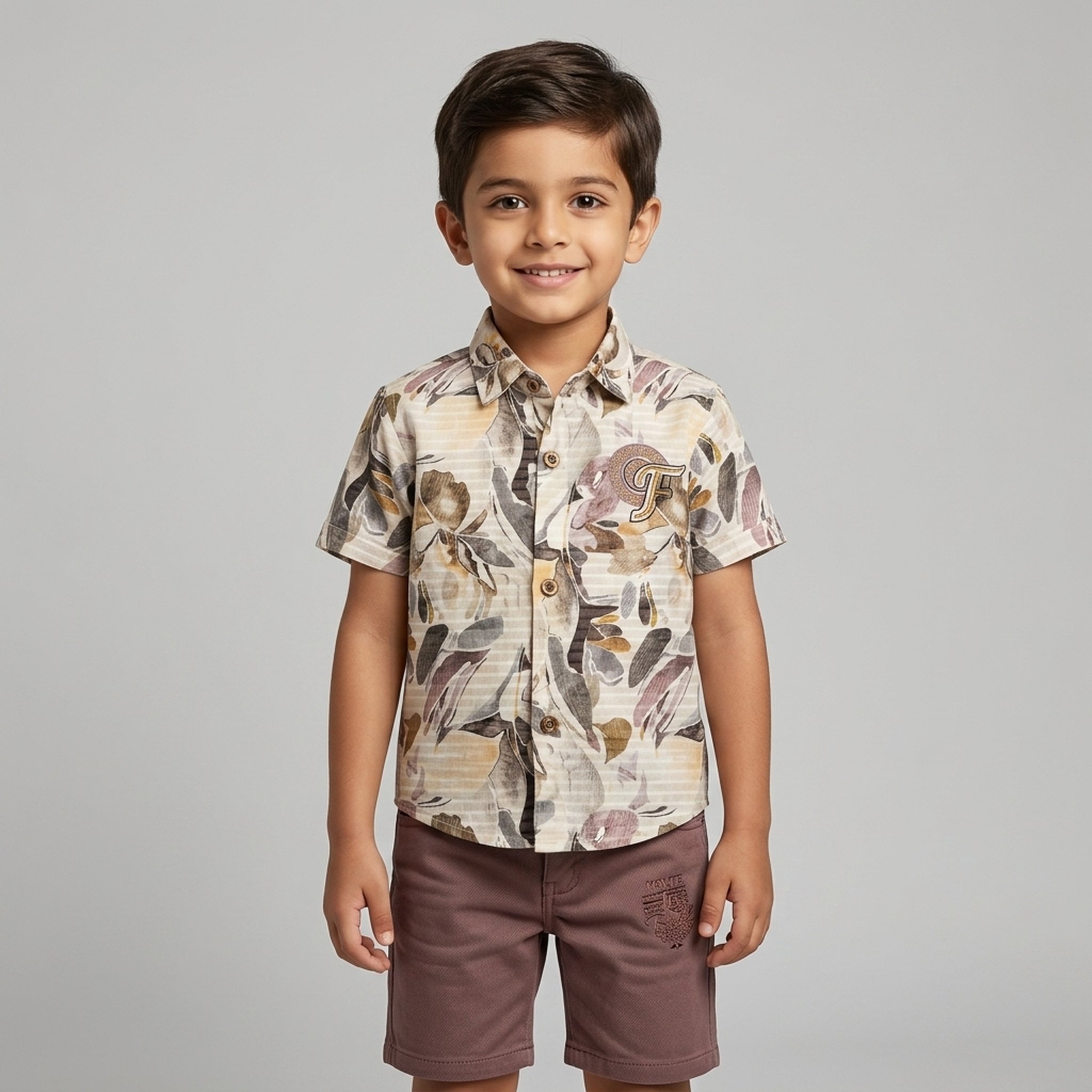 Mini Chic Boy's Floral Print Shirt and Shorts Set