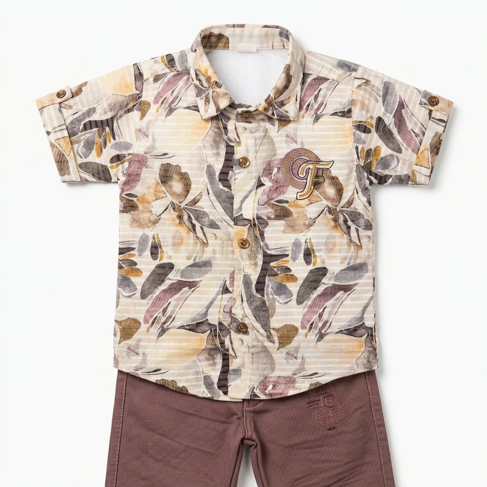 Mini Chic Boy's Floral Print Shirt and Shorts Set 2