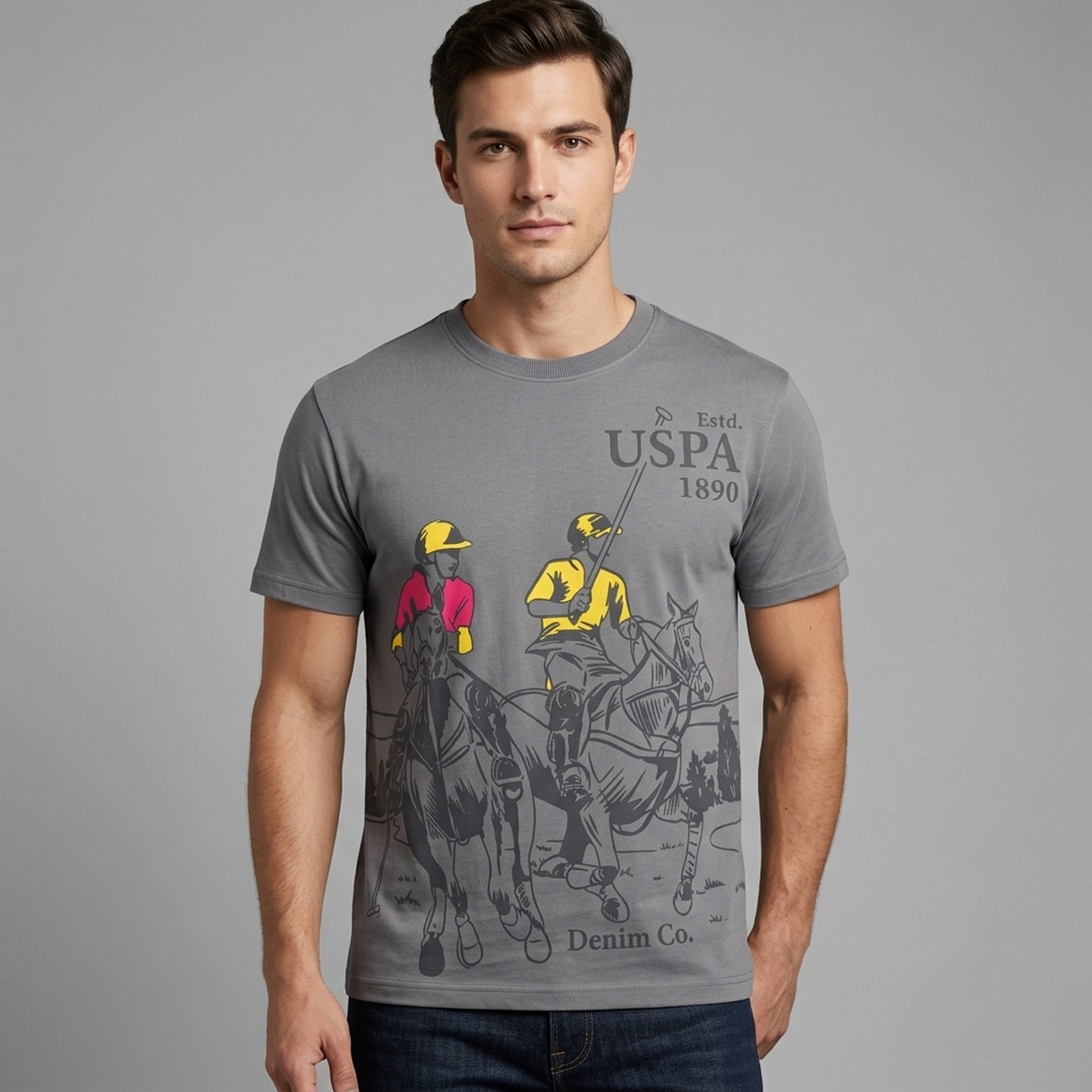 Men's Grey Graphic Print T-Shirt